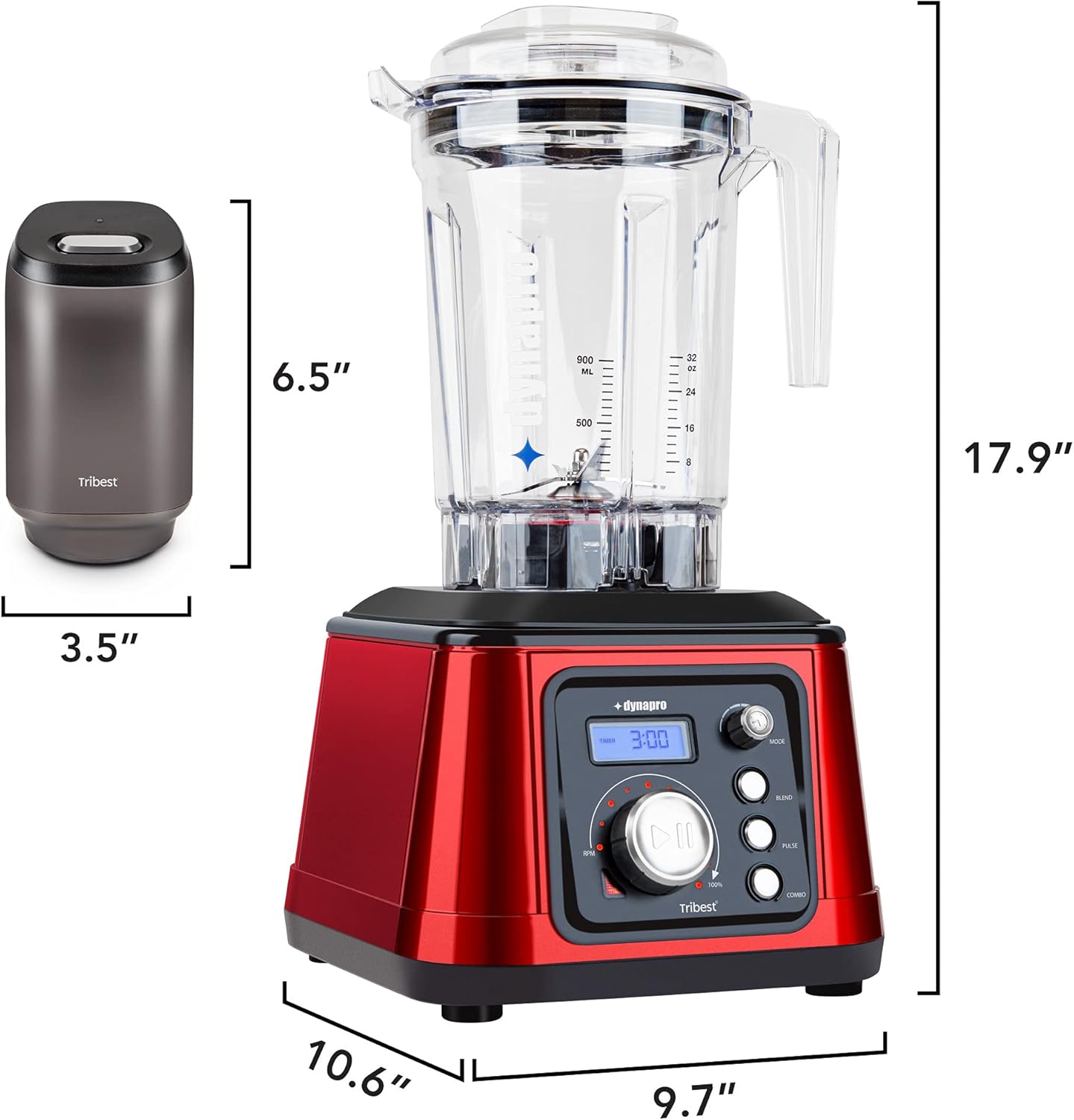 Tribest Dynapro DPS-2250 High Speed 2.5HP Blender with Vaccum, Commercially Certified,Red,One Size