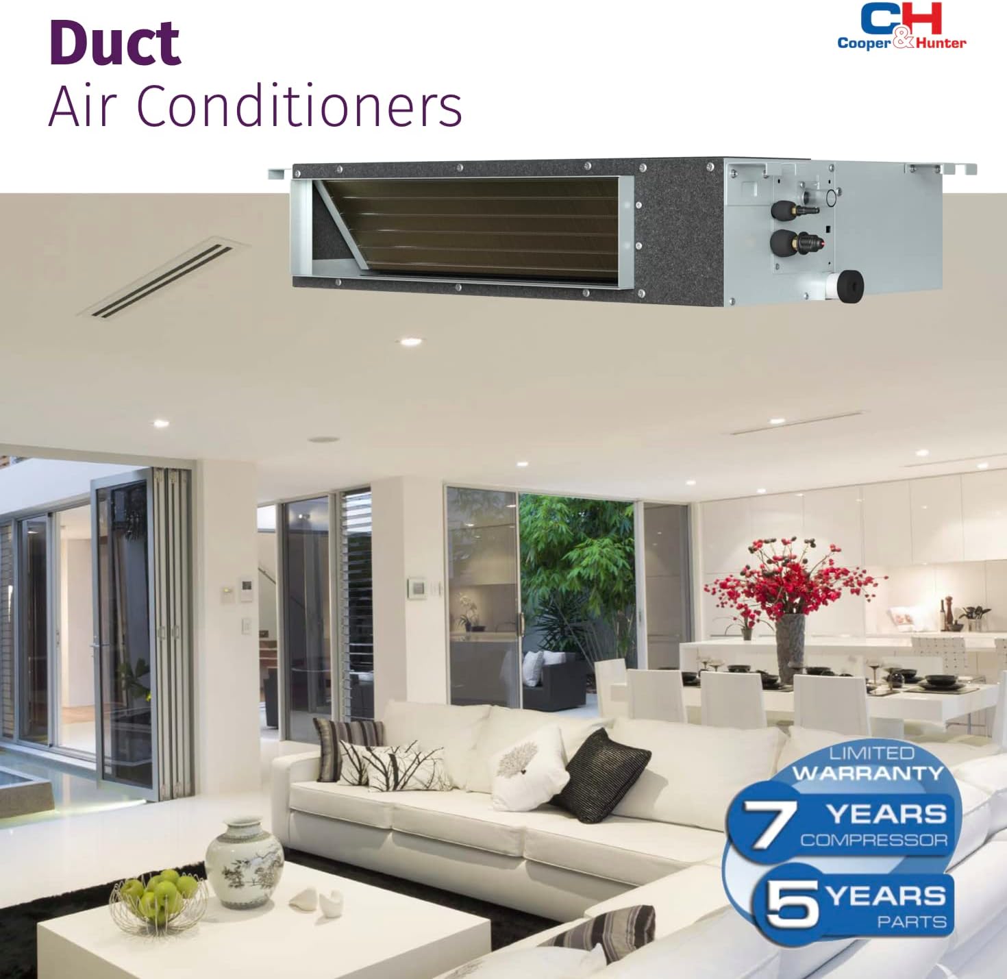 Cooper & Hunter 18,000 BTU 2-Zone Concealed Ducted Mini Split Air Conditioner & Heat Pump – 9K+9K Slim Duct Air Handlers – 22.9 SEER2 Inverter System – 25FT Installation Kits – 230V