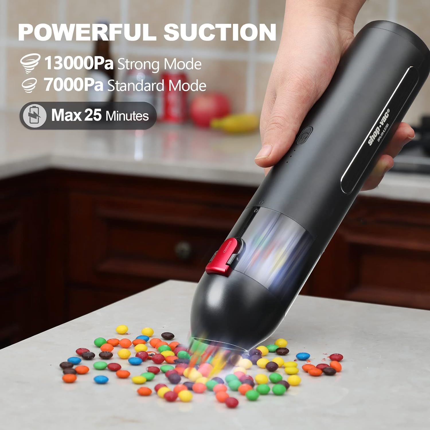 Shop-Vac Handheld Vacuum Cordless, 13000Pa Suction Power, 100W Brushless Motor, Mini Vacuum Cleaner with LED Light, Rechargeable Battery and Attachments, for Home, Office and Car