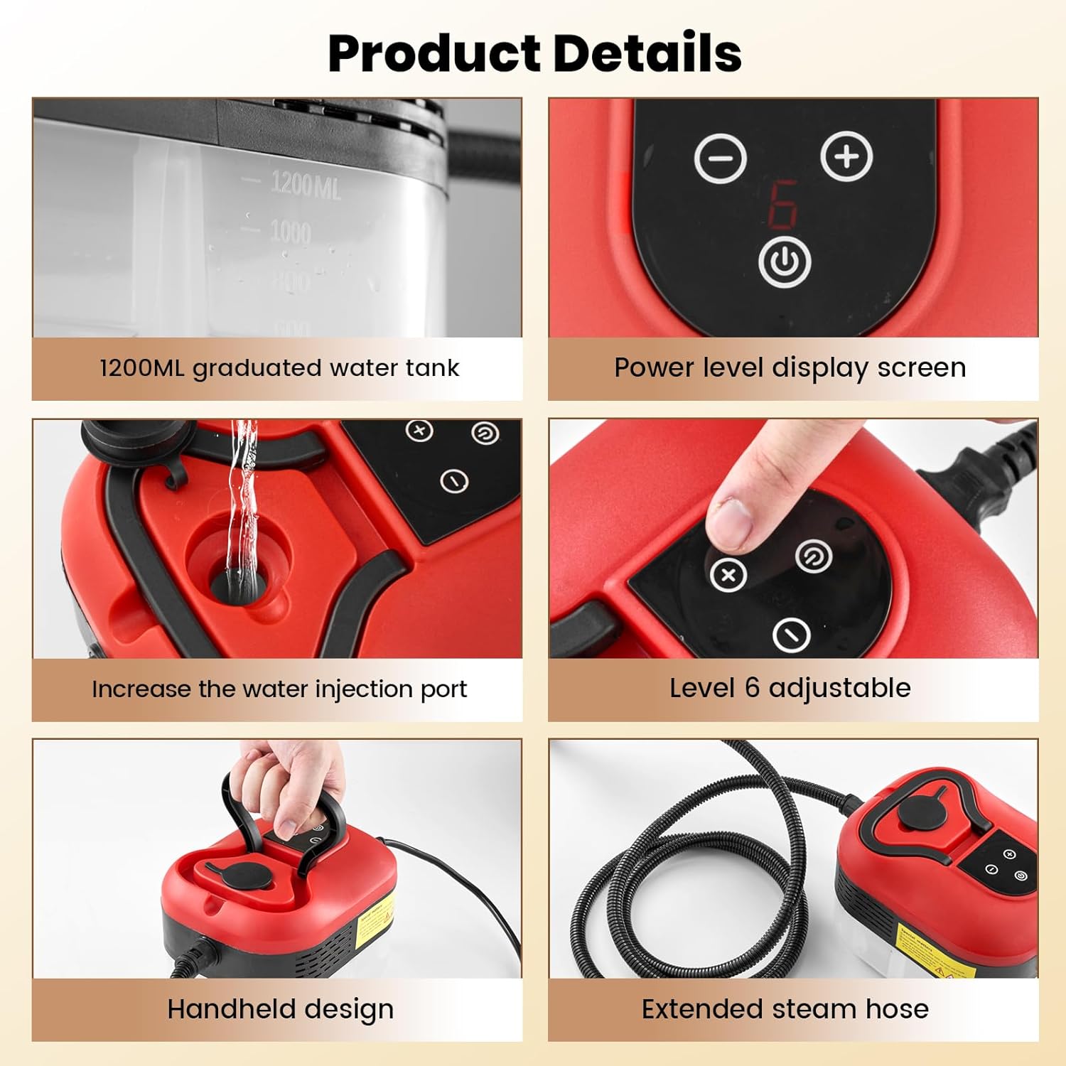 Saker Handheld Steam Cleaner for Home,6-Level Adjustable Steamer for Cleaning,Portable Handheld Steam Cleaner,Portable Steamer for Cleaning,Suitable for Kitchen,Bathroom and Living Room Cleaning