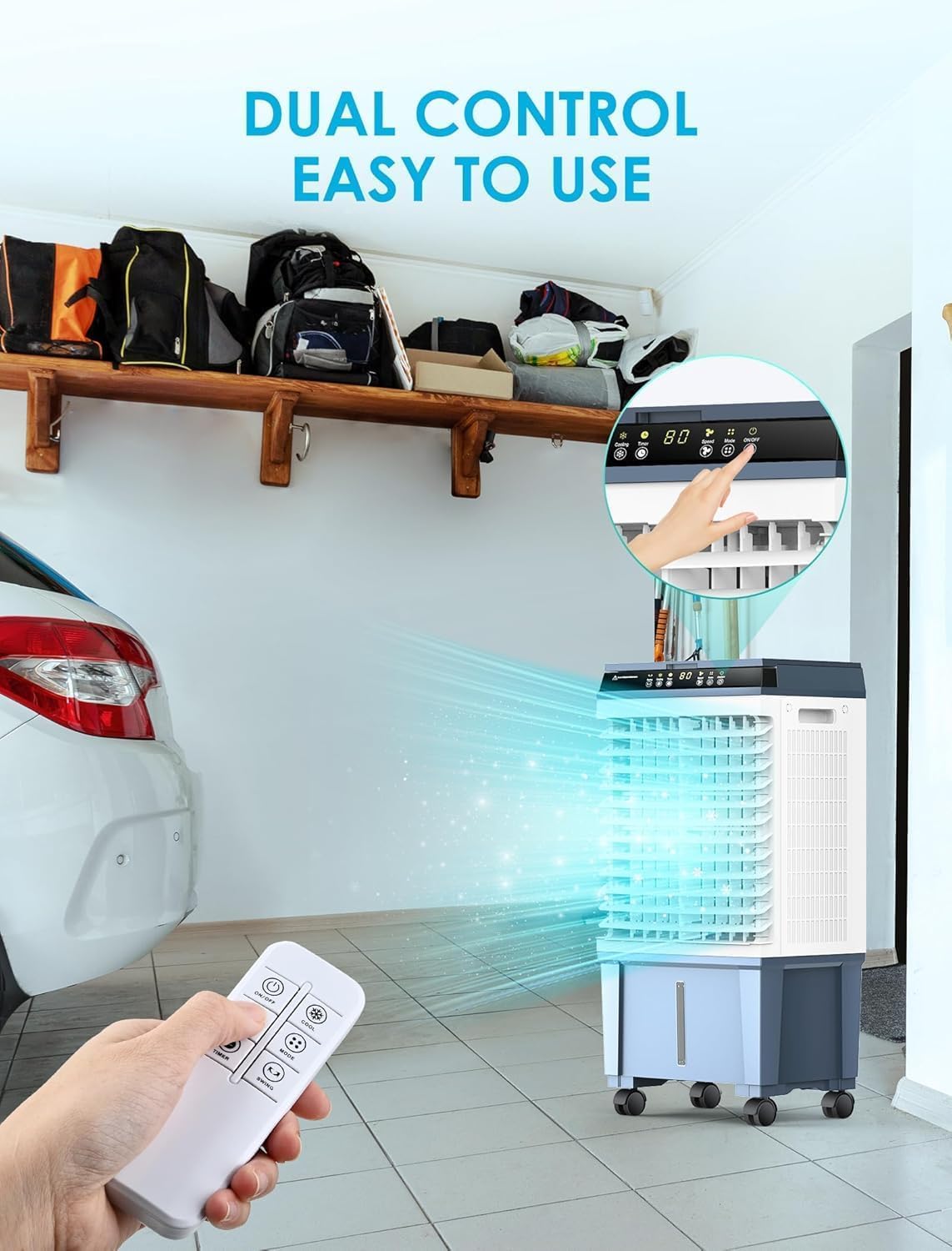 Air Choice Swamp Cooler, 1800 CFM Evaporative Air Cooler, 6 Ice Box & 5.3 Gal Water Tank, 110° Auto Swing, 3 Speeds, Large Remote, 12H Timer, 3-in-1 Portable Air Cooler Fan for Outdoor Bedroom Office