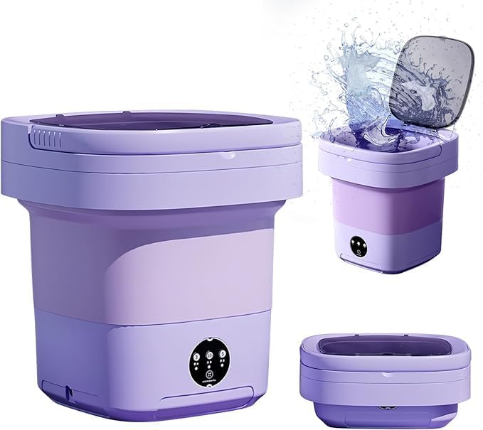 Portable washing machine,17L large capacity foldable washing machine, underwear mini washing machine, socks, travel washing machine suitable for camping trip laundry apartment (purple)