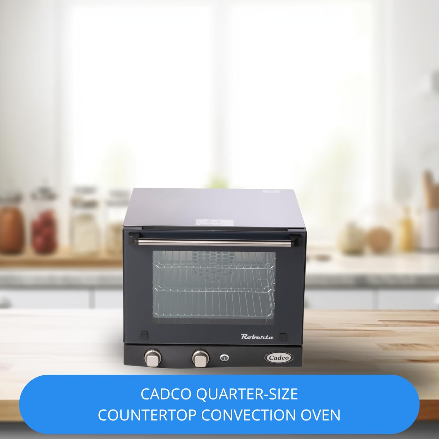 Cadco OV-003 Quarter-Size Commercial Countertop Convection Oven, 3 Pan Capacity, Manual Time & Temp Controls, Stainless Steel, 18-7/8