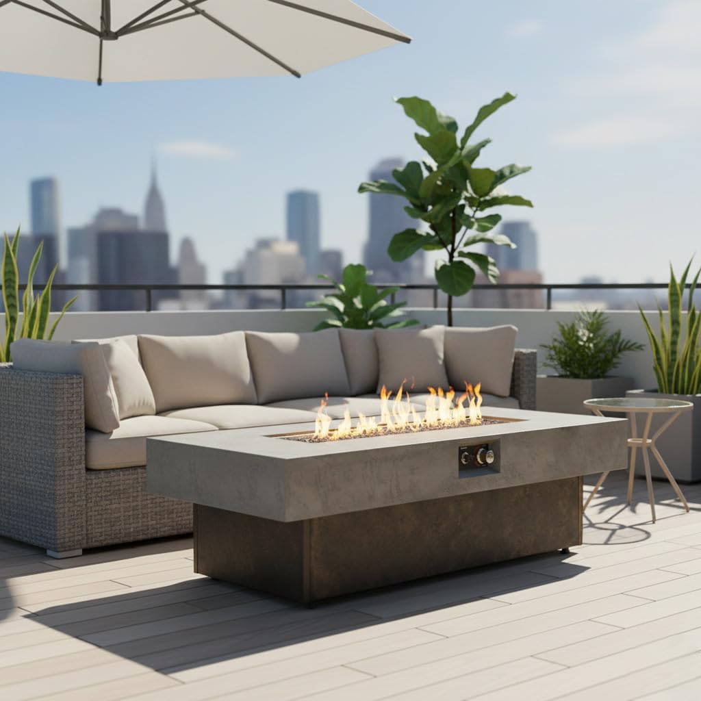 56 x 23 in Propane Fire Pit Table, 50,000 BTU Outdoor Gas Firepit with Adjustable Height Base, Rectangular Tabletop Fire Pit for Patio, Balcony, Backyard