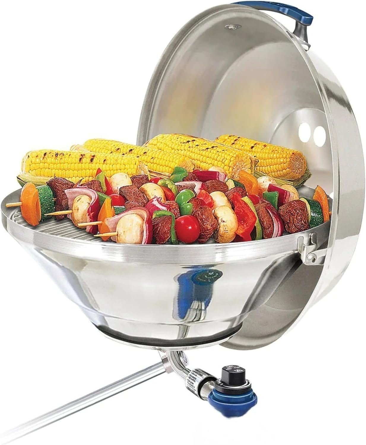 Magma A10-215 Marine Kettle Portable Gas Grill - Stainless Steel BBQ for Boats - Wind-Resistant Design, Safe Propane Connection, Stay Cool Handle - 17