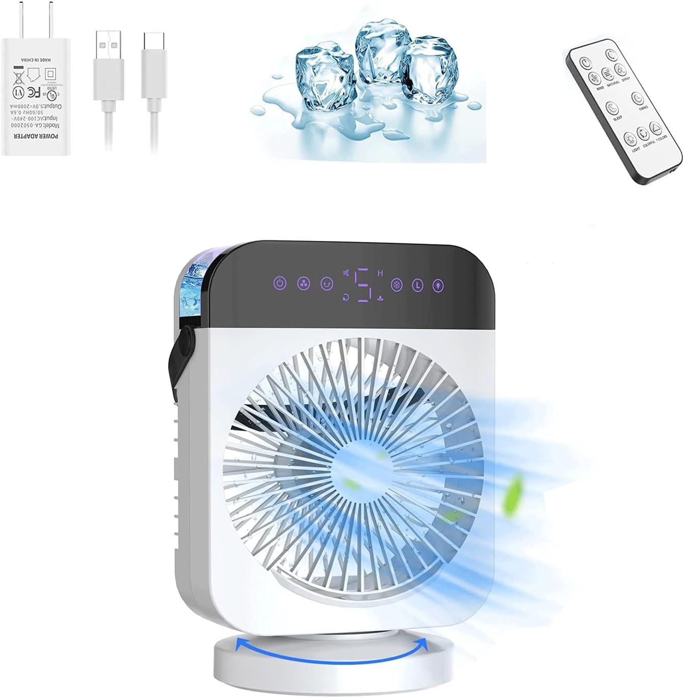 Portable Air Conditioner Fan,Small AC with Remote Control,4-in-1 Mini Air Cooling Fan,4 Wind Speeds Modes USB Desk Cooling Fan,Personal Air Conditioner Evaporative Air Cooler for Room/Office