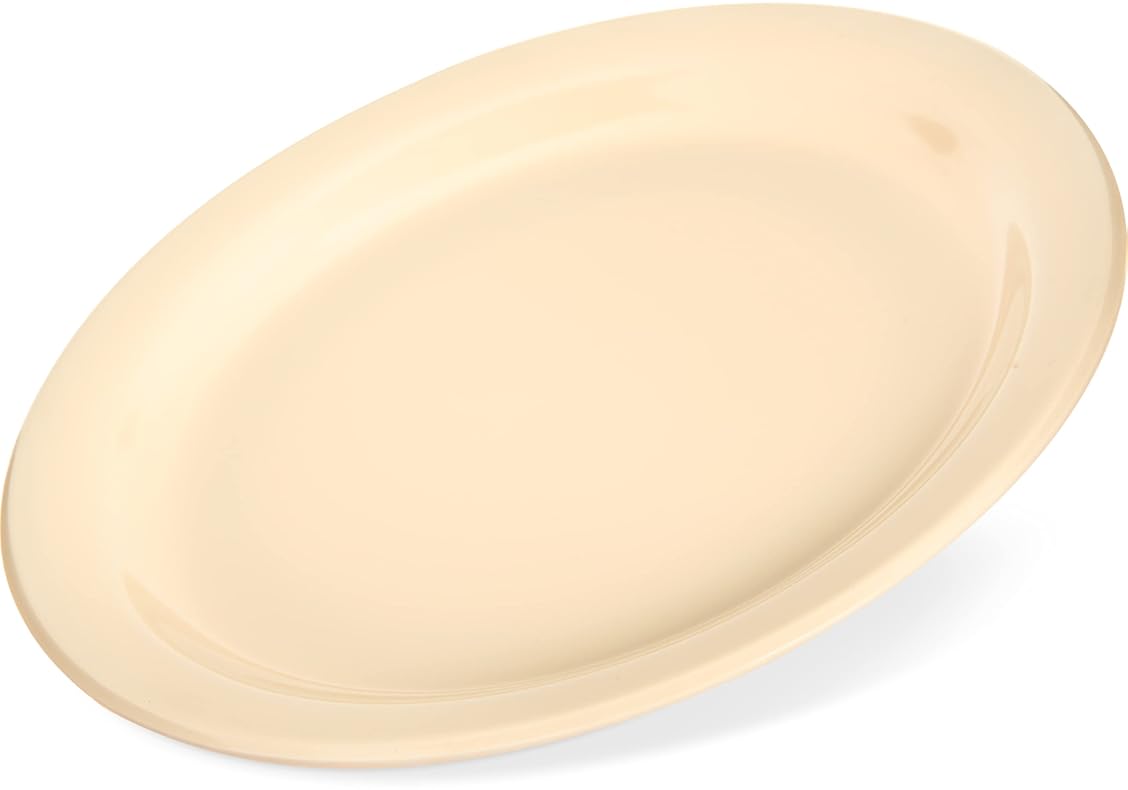 Carlisle FoodService Products Dallas Ware Reusable Plastic Plate with Rim for Buffets, Home, and Restaurants, Melamine, 9 Inches, Tan, (Pack of 48), Medium