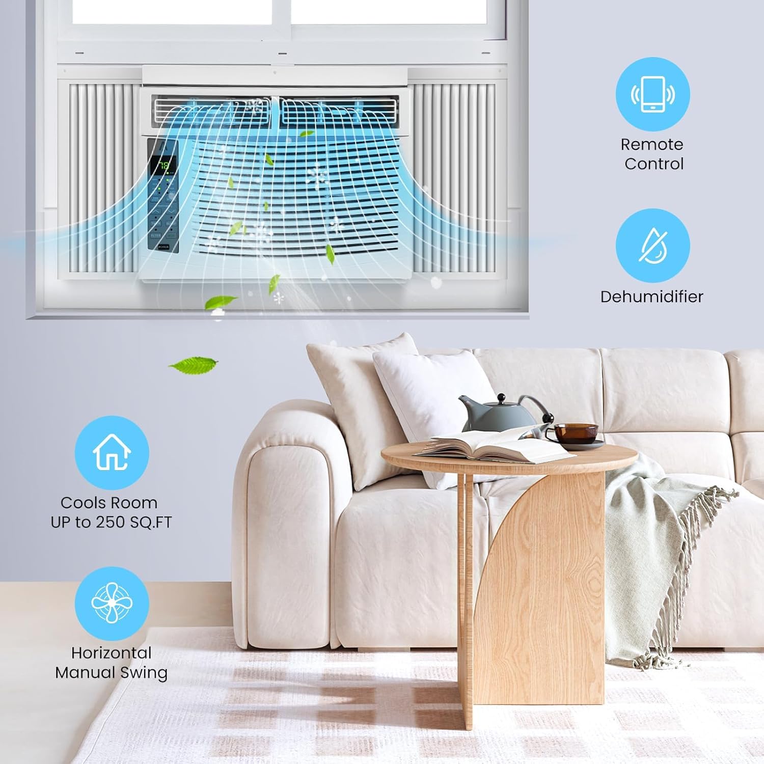 6000 Btu Window Air Conditioner Units, Fast Cooling 250 Sq.Ft. 110v Air Conditioner Window Unit With Remote Controlled, App Controlled, 50db Low Noise,6000 Btu Window Ac Unit For Room