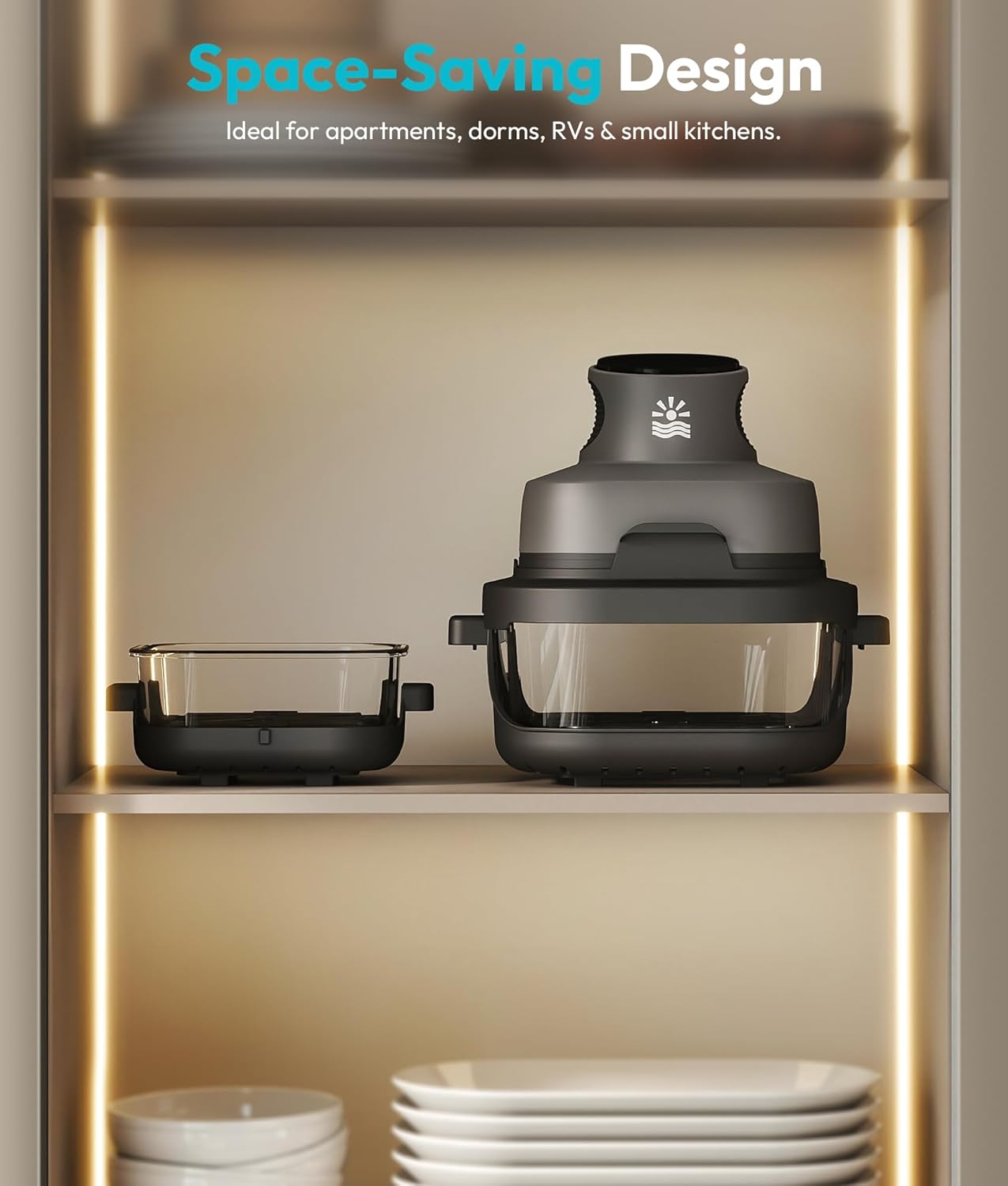 Portable Glass Air Fryer - 1500W, 4.2 QT & 6-Cup Dual Glass Containers with Lids, 4-in-1, 60 Min Timer, 140°F-400°F Adjustable, Microwave, Freezer & Dishwasher Safe, Grey