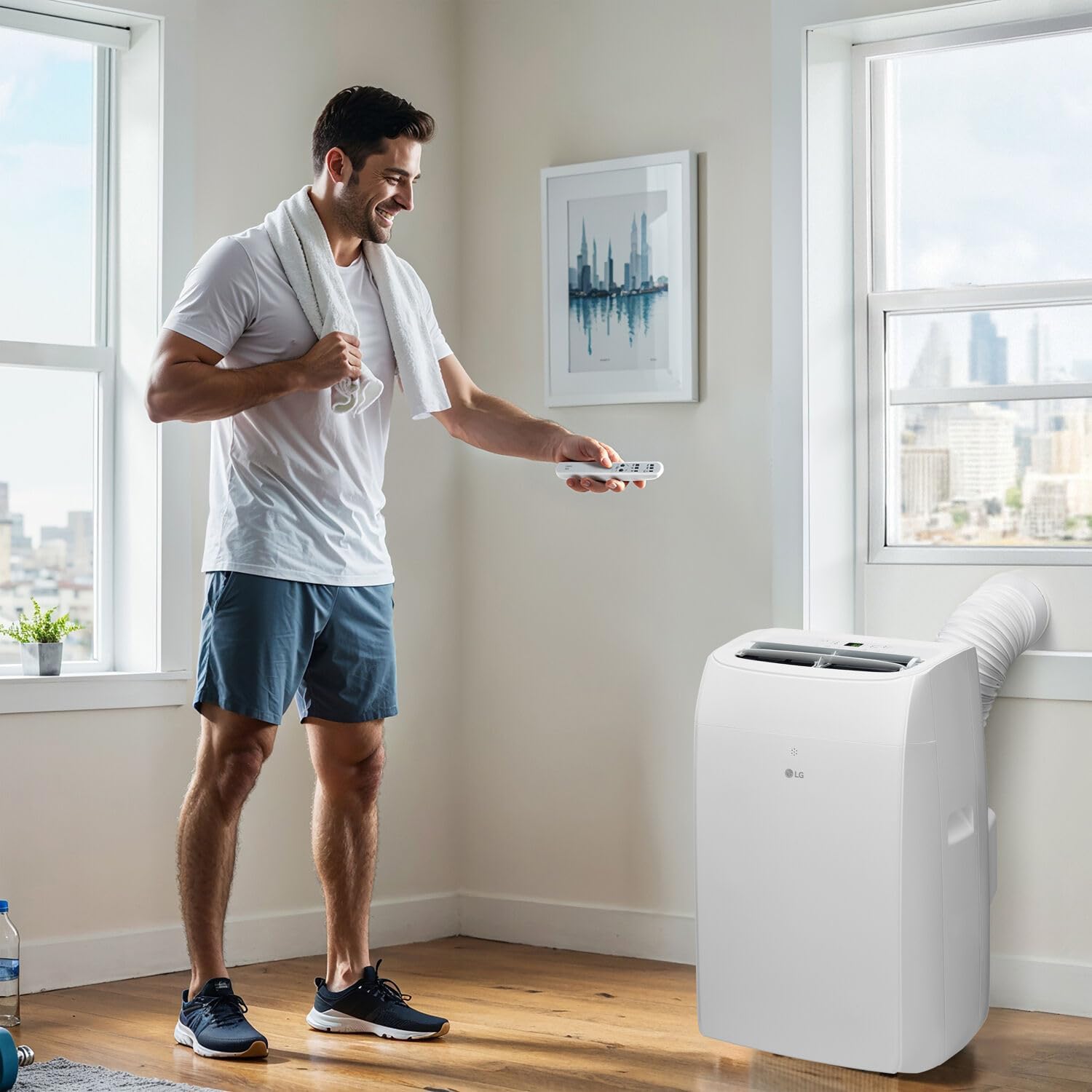 LG 8,350 BTU (DOE) / 12,000 BTU (ASHRAE) Smart Portable Air Conditioner, Cools 350 Sq.Ft. (14' x 25' room size),Smartphone & Voice Control works with LG ThinQ, Amazon Alexa and Hey Google, 115V
