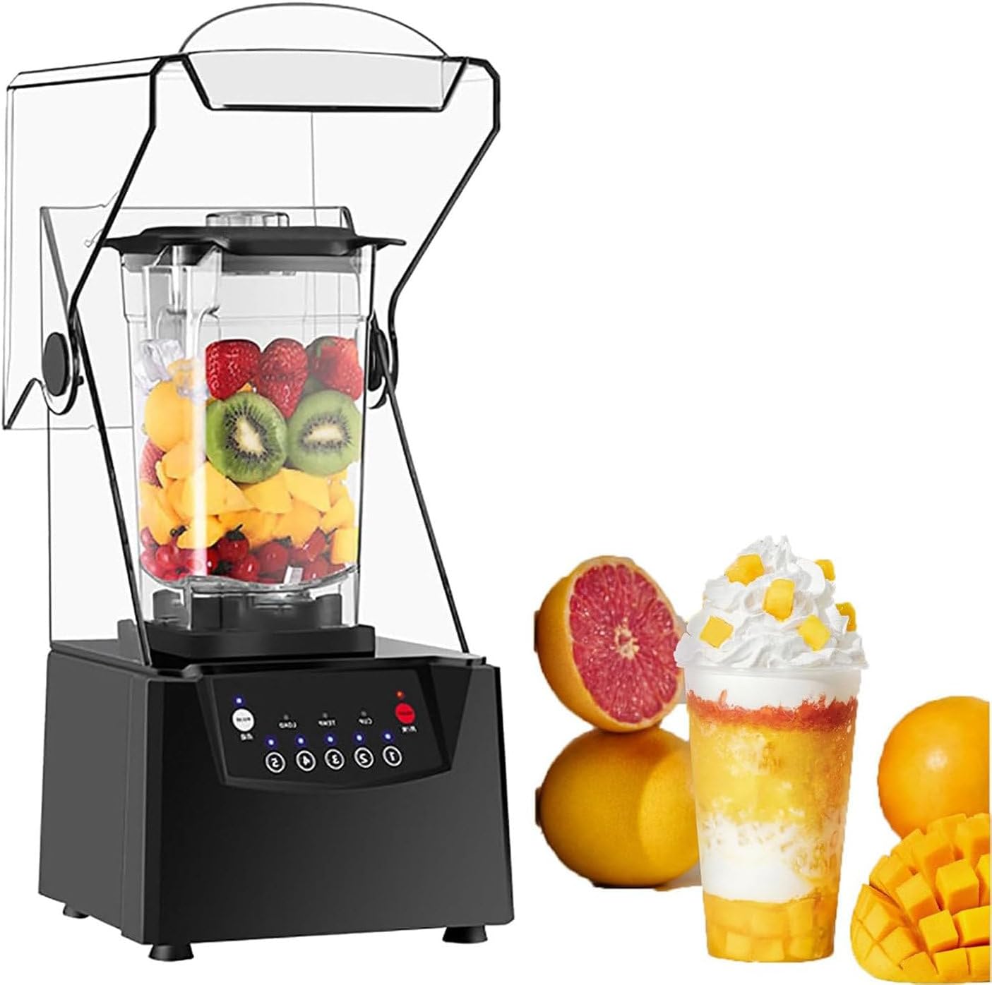 Portable Smoothie Blender, 2200W Commercial Smart Blender Digital Touch Screen, 2L 17000r/Min Soundproof Smoothie Machine with Shield Quiet Sound Enclosure for Juice, Smoothies, Drinks & More