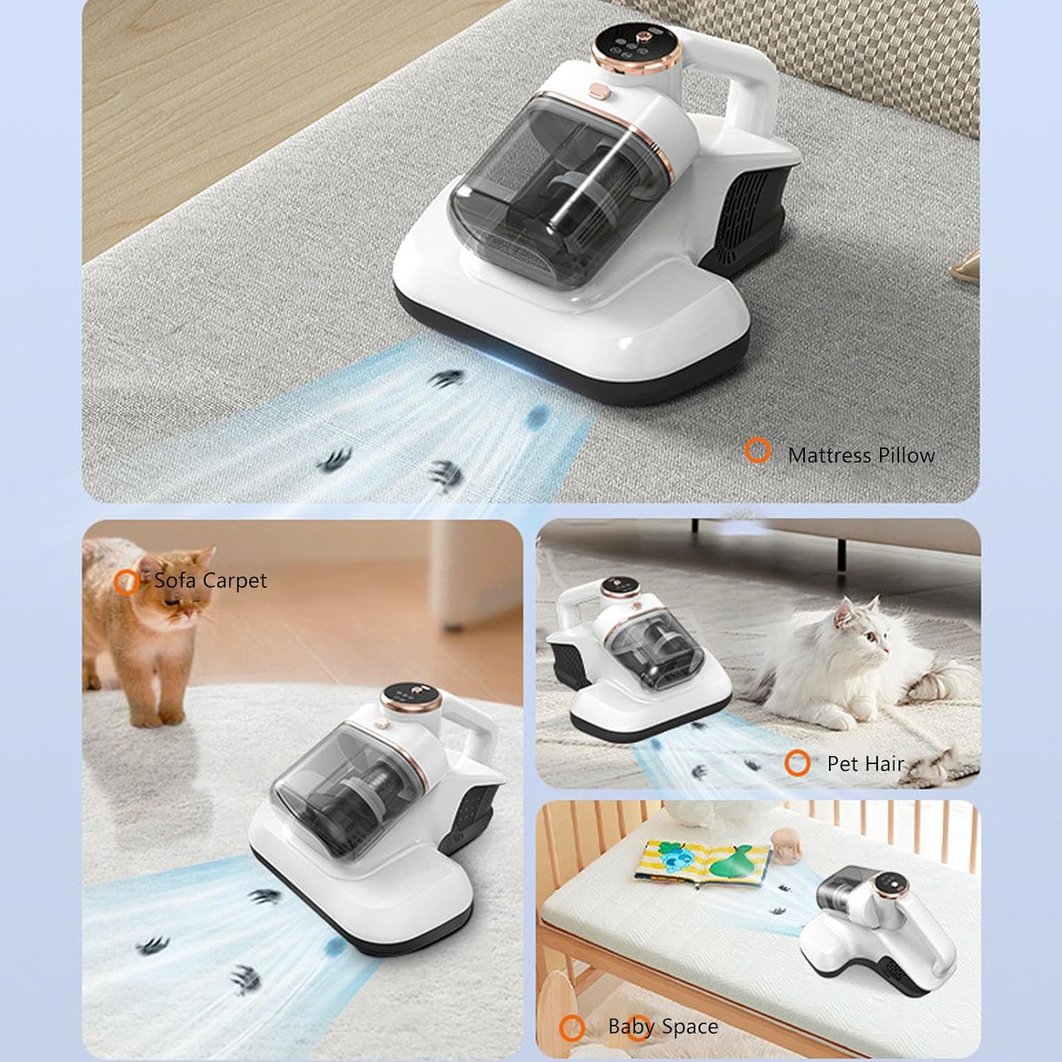 Jeanoko Mattress Vacuum Cleaner, 10Kpa Strong Suction 3 Gears Adjustment with Filter for Sofa Bed Mattress Carpet