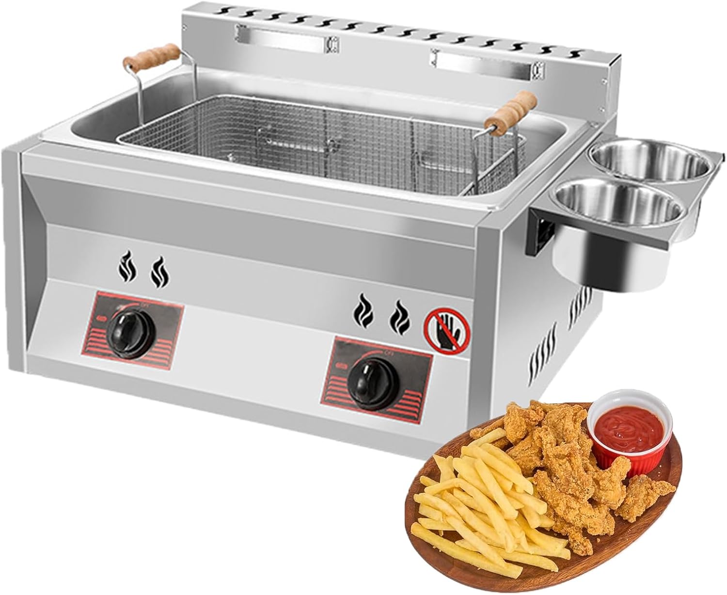 Stainless Steel Countertop Gas Fryer，Large Capacity With Temperature Control，Double Fryer For French Fries Turkey Donuts Home Kitchen Restaurant