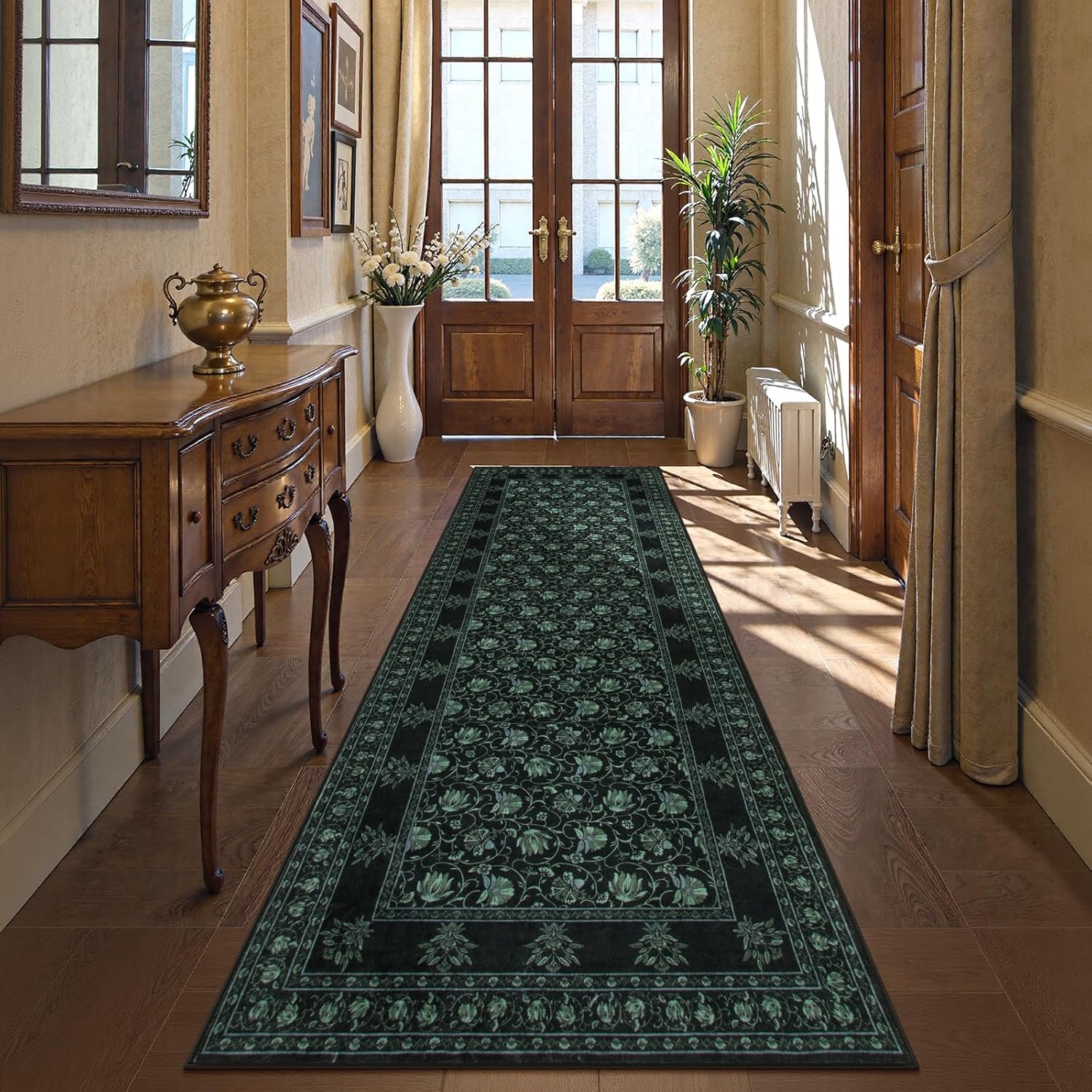 Lahome Black Kitchen Runner 2.5x8, Machine Washable Runners for Hallways, Vintage Floral Carpet Runners for Bedroom Laundry Room High Traffic (2'6