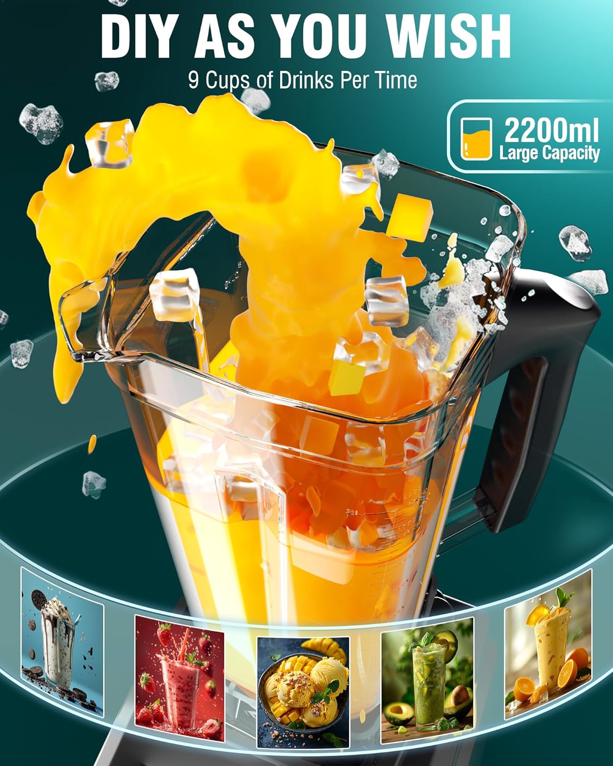 WantJoin Professional Blender Countertop Blender,Blender for kitchen Max 1800W High Power Home and Commercial Blender with Timer, Smoothie Maker 2200ml for Crushing Ice, Frozen Dessert (Grey)