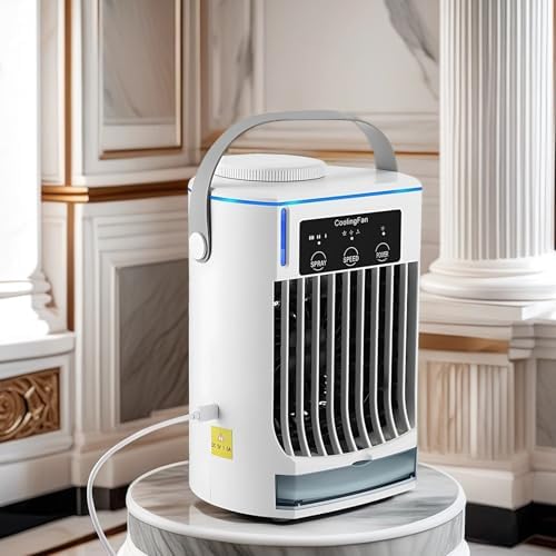 Desk Mini Portable Air Conditioner, Quiet 3-Speed Usb Fan Plug-In, 16.91 Oz/500 Ml Water Tank, Adjustable Speed & Mist, Charging Type-C, For Office Bedroom Dorm