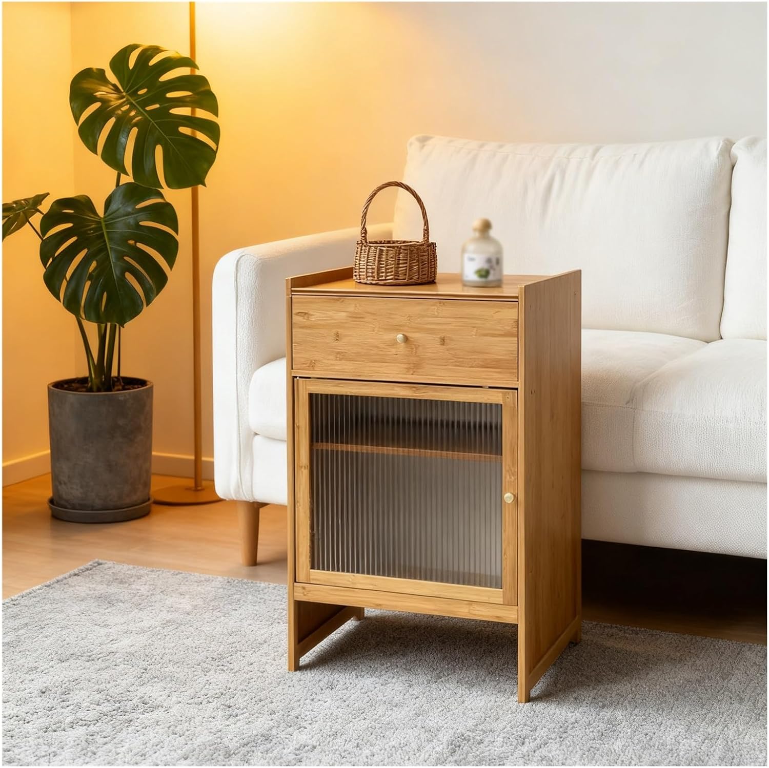 Robot Vacuum Hidden Cabinet Robot Vacuum Storage Cabinet Bamboo Freestanding Rack for Living Room, Bedroom, Side Table, Easy to Clean(Natural)