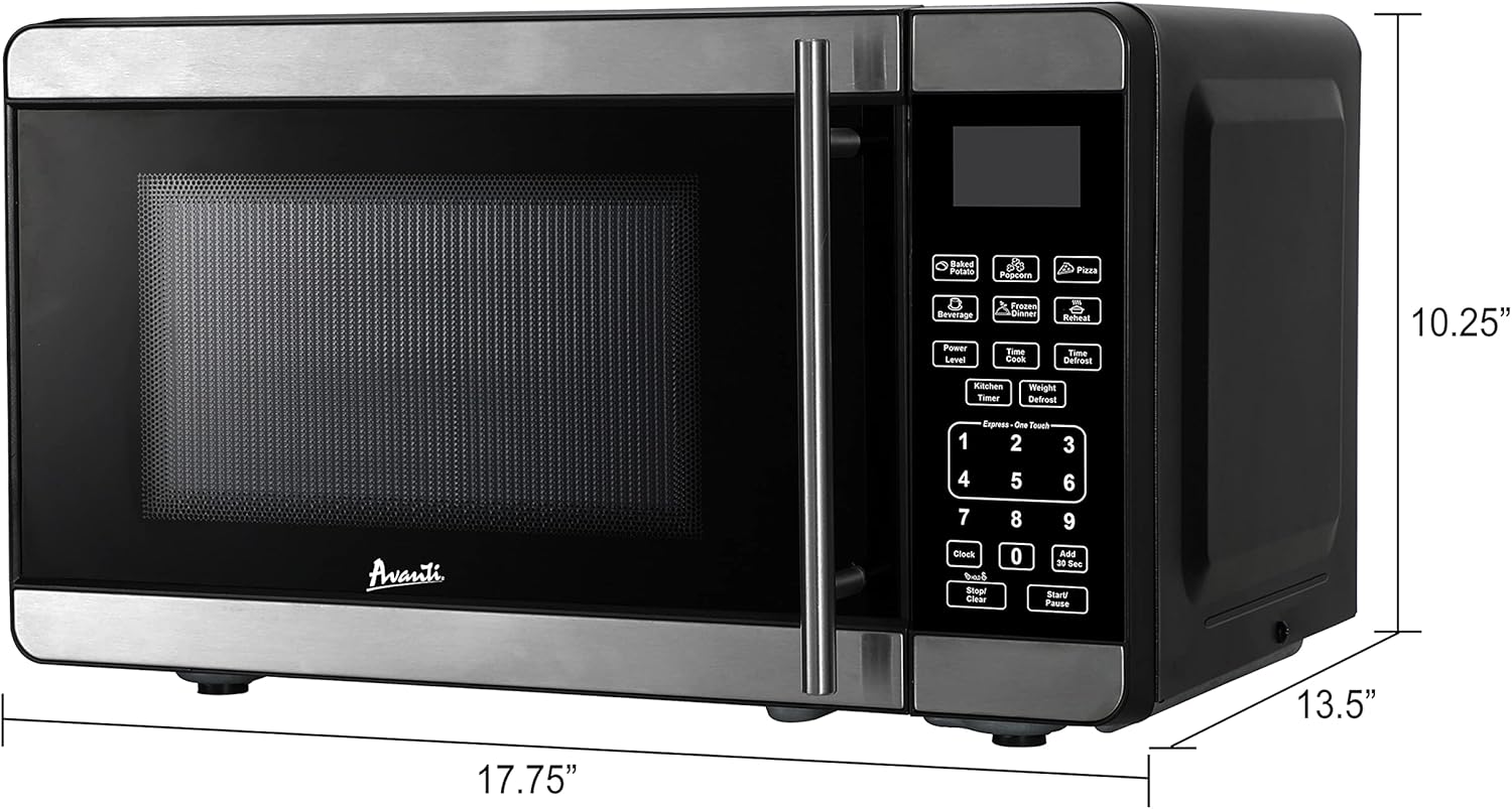 Avanti Microwave Oven 700-Watts Compact with 6 Pre Cooking Settings, Speed Defrost, Electronic Control Panel and Glass Turntable, 0.7-Cu.Ft., Metallic