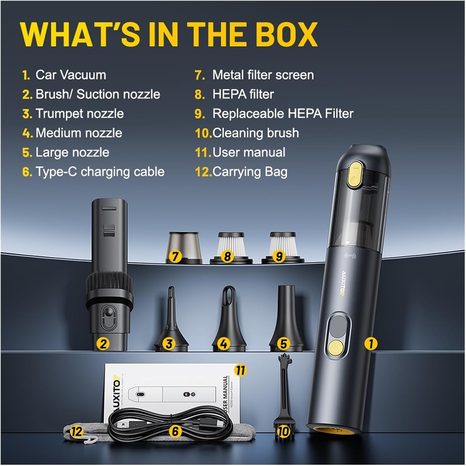 Compatible for AUXITO， Car Vacuum Cleaner Mini Portable Handheld Vacuum Cleaner 14000PA Powerful Suction Blow & Vacuum 4 in 1 for Home & Car