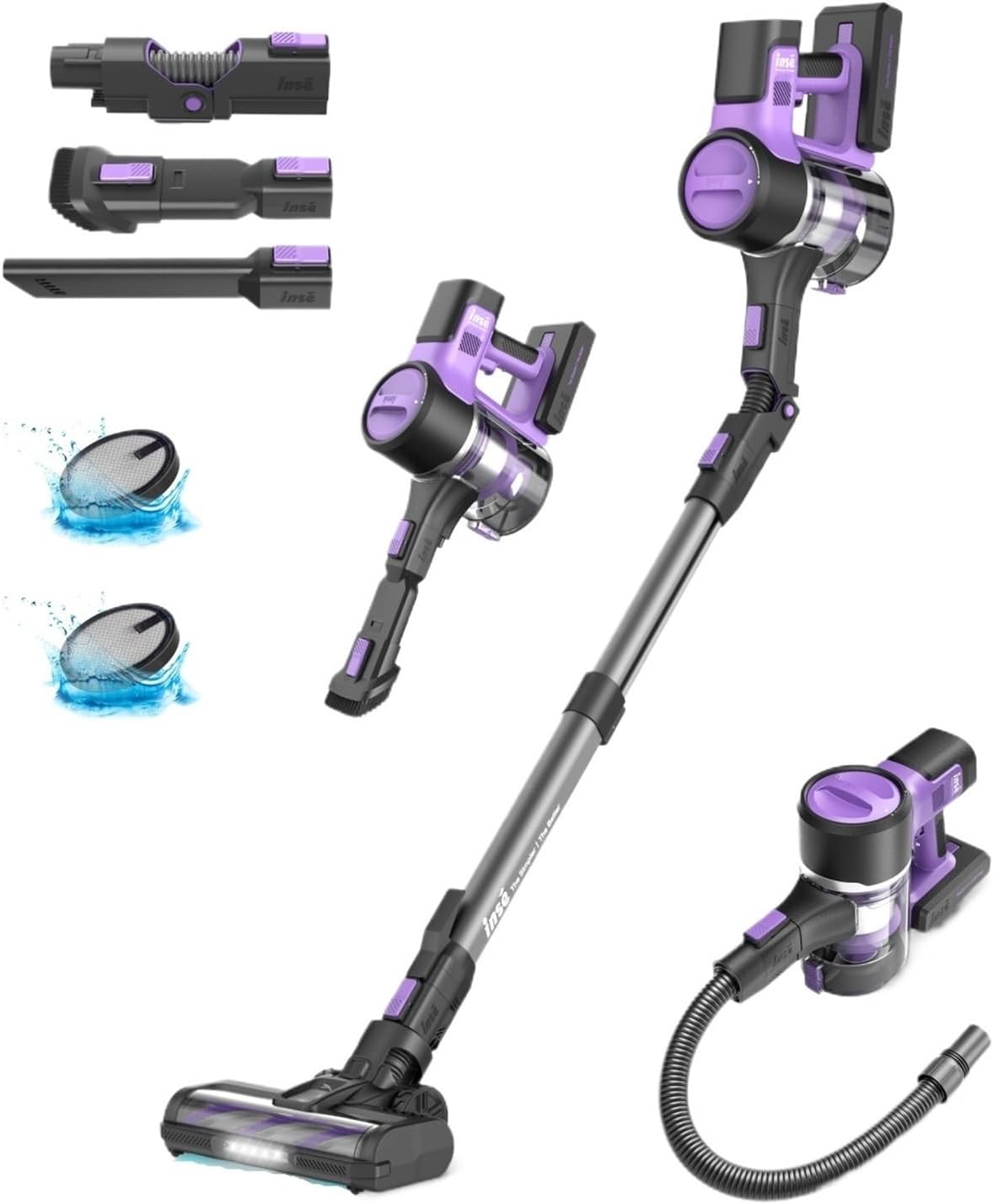 Compatible With INSE S10X Cordless Vacuum Cleaner, 26Kpa 350W Powerful Suction, 3-Speed Modes For Hardwood Floor, Up To 50 Mins Runtime, 1.2L Dust Cup Stick Handheld Vacuum