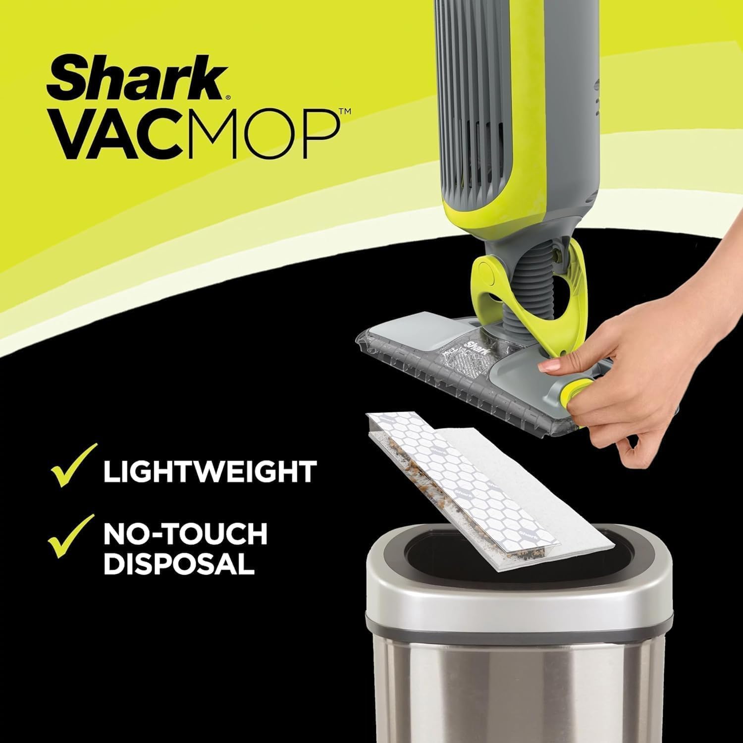 SHARK VM200 VACMOP (Renewed) Cordless Multi Surface Hard Floor Tile Wood Lightweight Floor Cleaner Vacuum Mop with (2) Disposable Pad, (1) Cleaning Solution Included, Light Gray/Green
