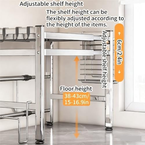 Adjustable Microwave Countertop Stand with Pull-Out Bottom Tray, Metal Microwave Oven Rack for Kitchen Counter Storage(Silver,29.8