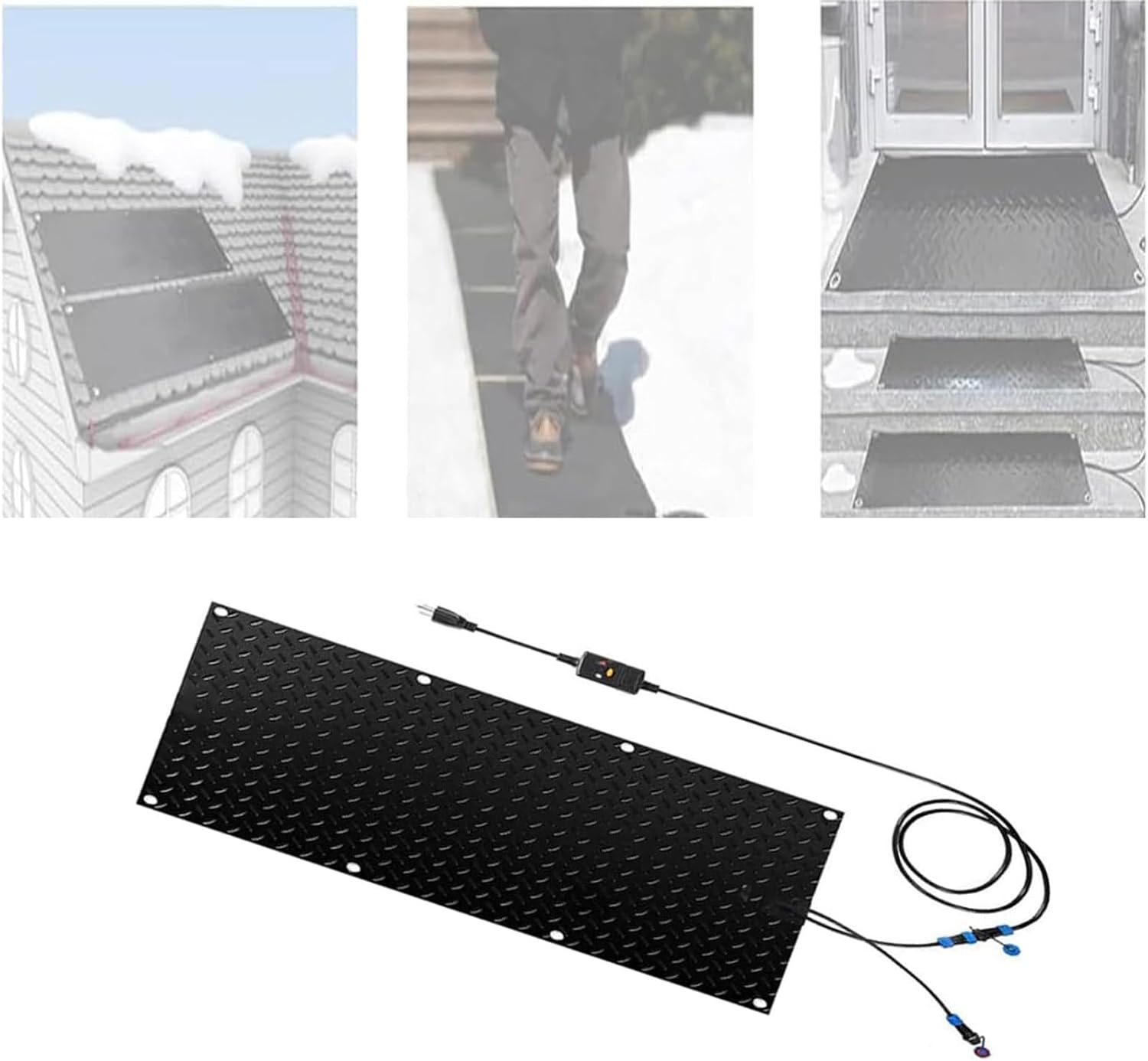 Snow Melting Mats 1/2/3/4/5 Pieces Stair Heated Outdoor Mats - With Power Cord, Non-Slip Snow and Ice Melting Mats, Melts at 2 Inches/Hour - Great for Winter Steps, Doorways, Walkways(1 Pcs,30x90cm/12