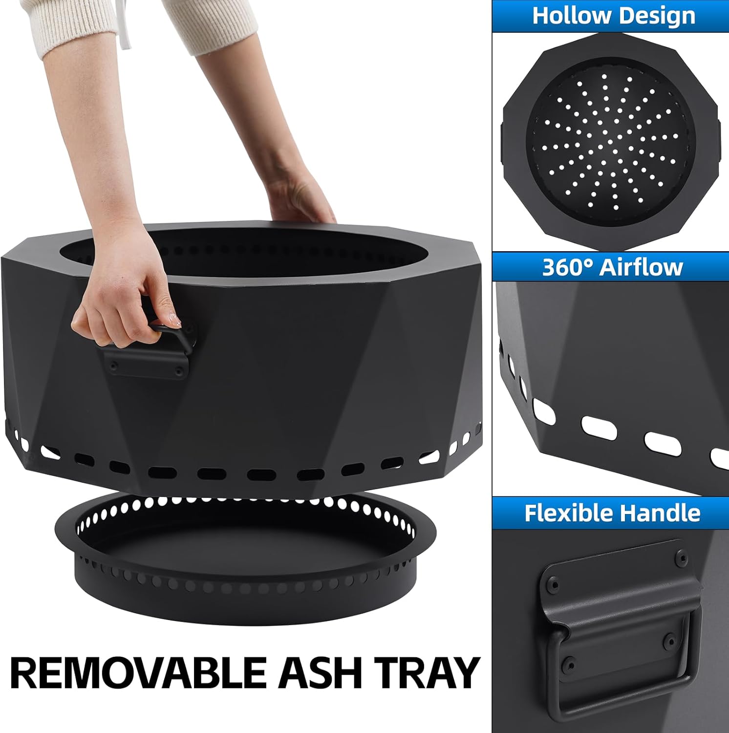 Smokeless Fire Pit Outdoor- 20 Inch Low Smoke Metal Fire Pits & Fireplaces for Outside with Carry Bag, Smokeless Wood Stove for Camping, Patio, Backyard, Garden, Picnic-L