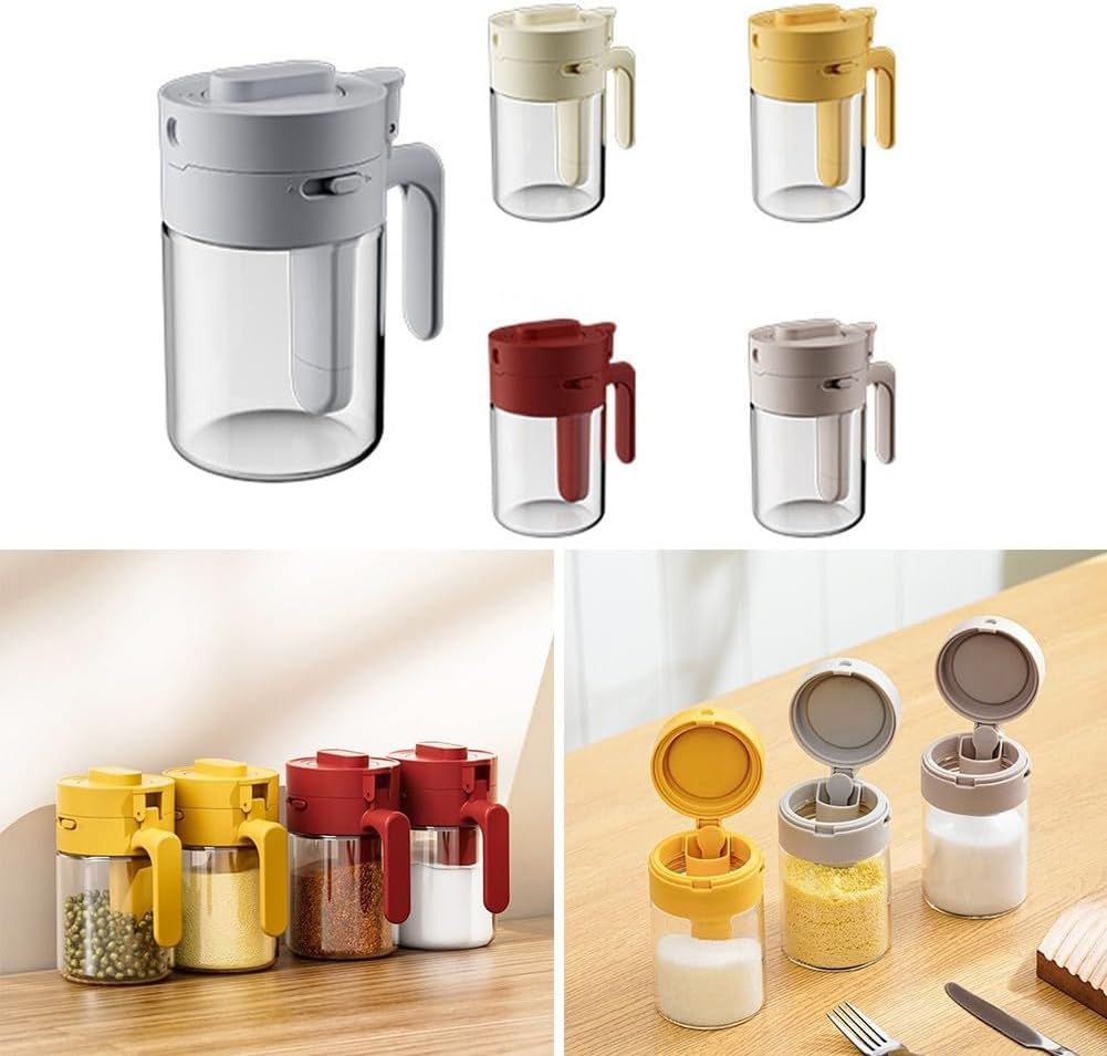 Quantitative Seasoning Container With Airtight Seal And Forward Handle, For Household Kitchen Storage Of Spices, Tea, Coffee Beans, And Seasoning Blends(Cream)