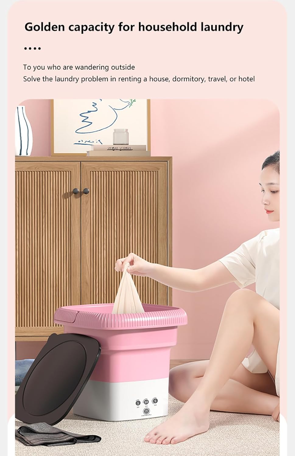 Portable Folding Washing Machine, Mini Portable Washer with Spin Dryer, Collapsible Laundry Machine for Travel & Apartments, Compact Washer for Baby Clothes & Delicates