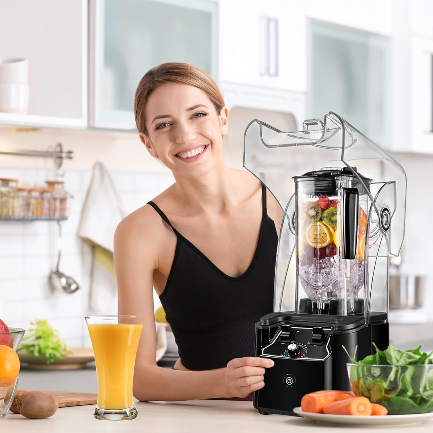 Commercial Blender for Smoothies 2200W, 80 Oz, 15 Speeds, 6-leaf Stainless Steel Blade, Heavy-Duty Commercial Blender for Restaurant, Smoothies, Ice Crush, Shakes, Self-Cleaning, Black