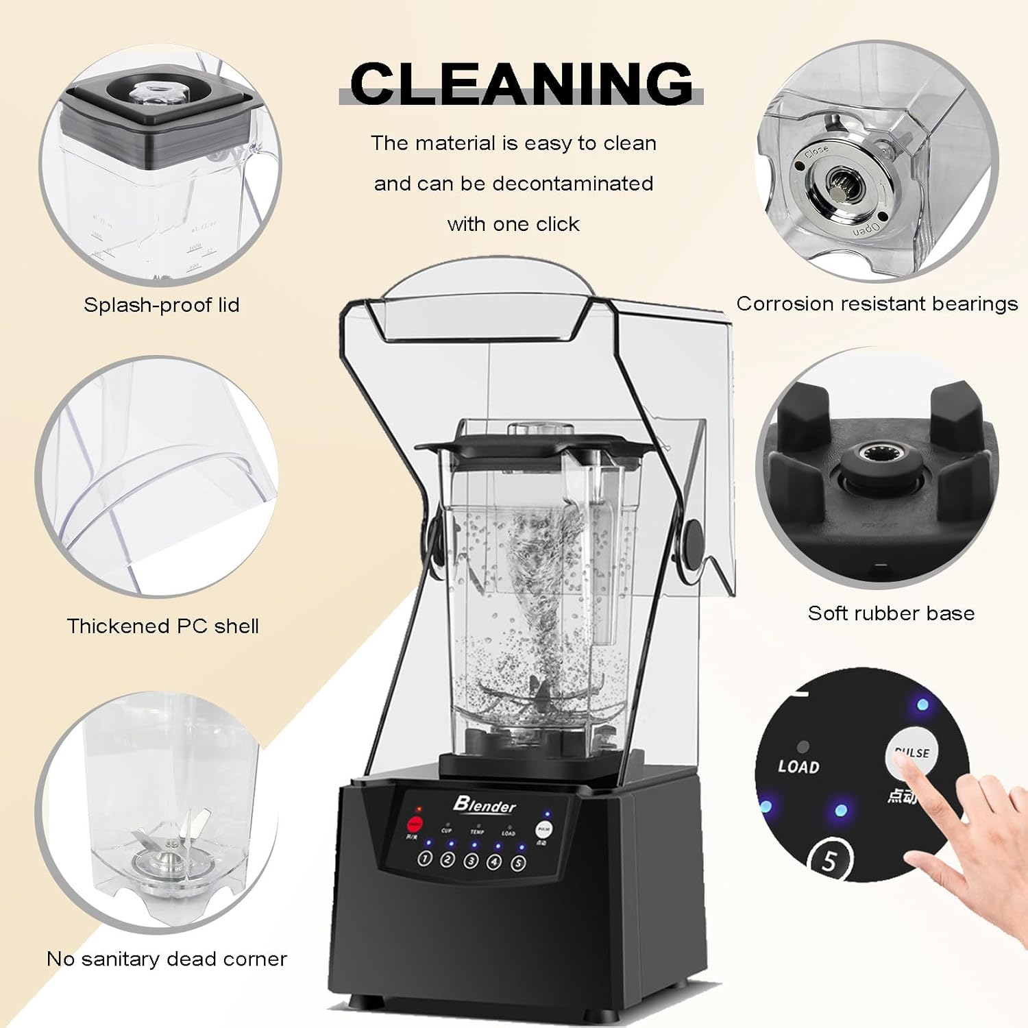 Quiet Commercial Blender With Soundproof Shield, 2200 Watt Professional Blenders For Kitchen With 6-Blade Diamond Turbine Cutter And Self-Cleaning For Juice Bars/Household Smoothie Making