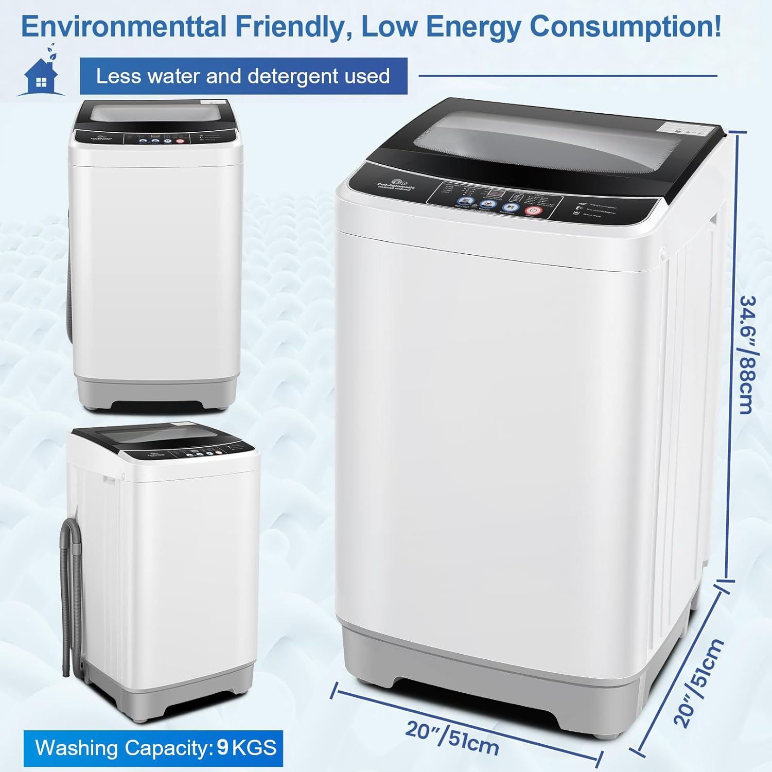 Nictemaw Portable Washing Machine 20Lbs Capacity 2.8 Cu.ft Portable Washer and Dryer Combo with 10 Programs and 8 Water Level Selections Compact Washer Machine for Apartments, Dorms, Rv-Glass Cover