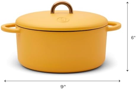Great Jones Dutch Baby Dutch Oven with Lid (Mustard, 3.5-Quart) | Enameled Cast Iron, Round Shape | Safe for Stovetops & Ovens up to 500°F | Space-Saving & Dishwasher-Friendly | Small-Batch Cooking
