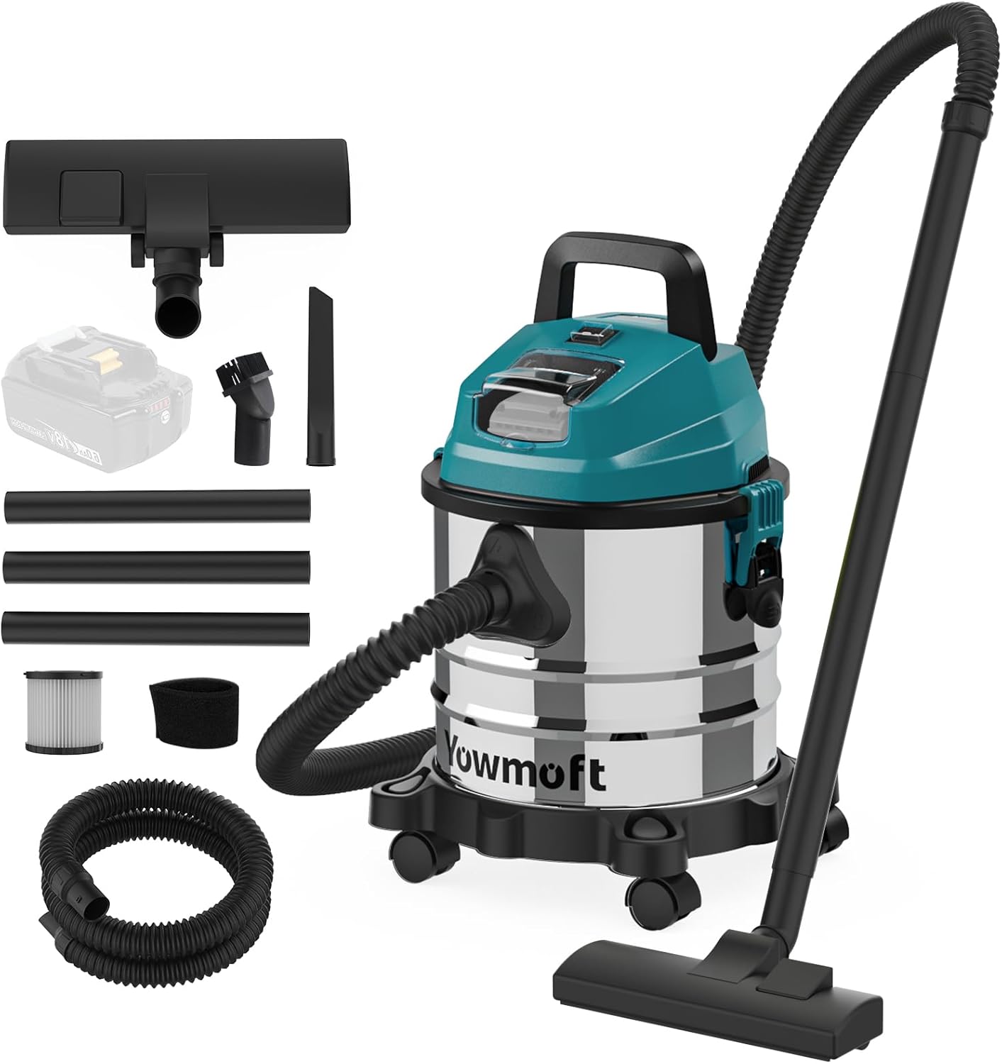 4 Gallon Cordless Shop Vac Compatible with Makita 18V Battery, Cordless Shop Vacuum Wet and Dry with 16 Kpa Strong Suction & Blower, Battery Powered Shop Vac for Car, Home and Garage (Tool Only)