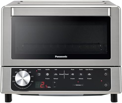 Panasonic FlashXpress Toaster Oven Countertop, Compact 4 Slice Toaster Oven w/Double Infrared Heating, PFAS-free, 6 Auto Cook Options & Precise Temperature Control, 1300W - NB-G200P (Stainless Steel)