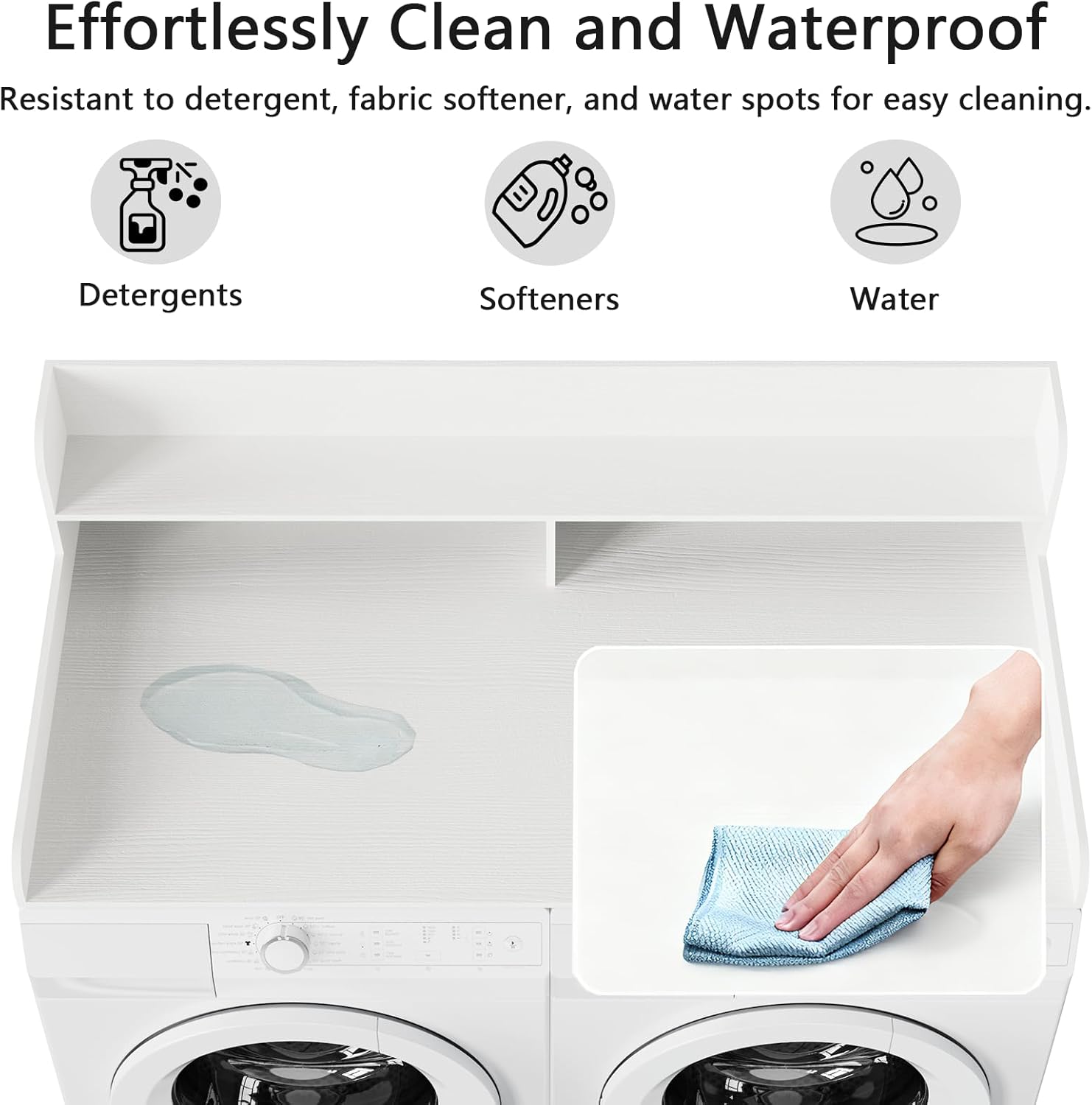 Fabuday 2-Tier Wood Washer Dryer Countertop with Shelf - Two Layers Laundry Topper for Storage & Organization, 54''x27.5''x11.9'' Counter Table with Edge Over Washing & Dryer, Crisp White