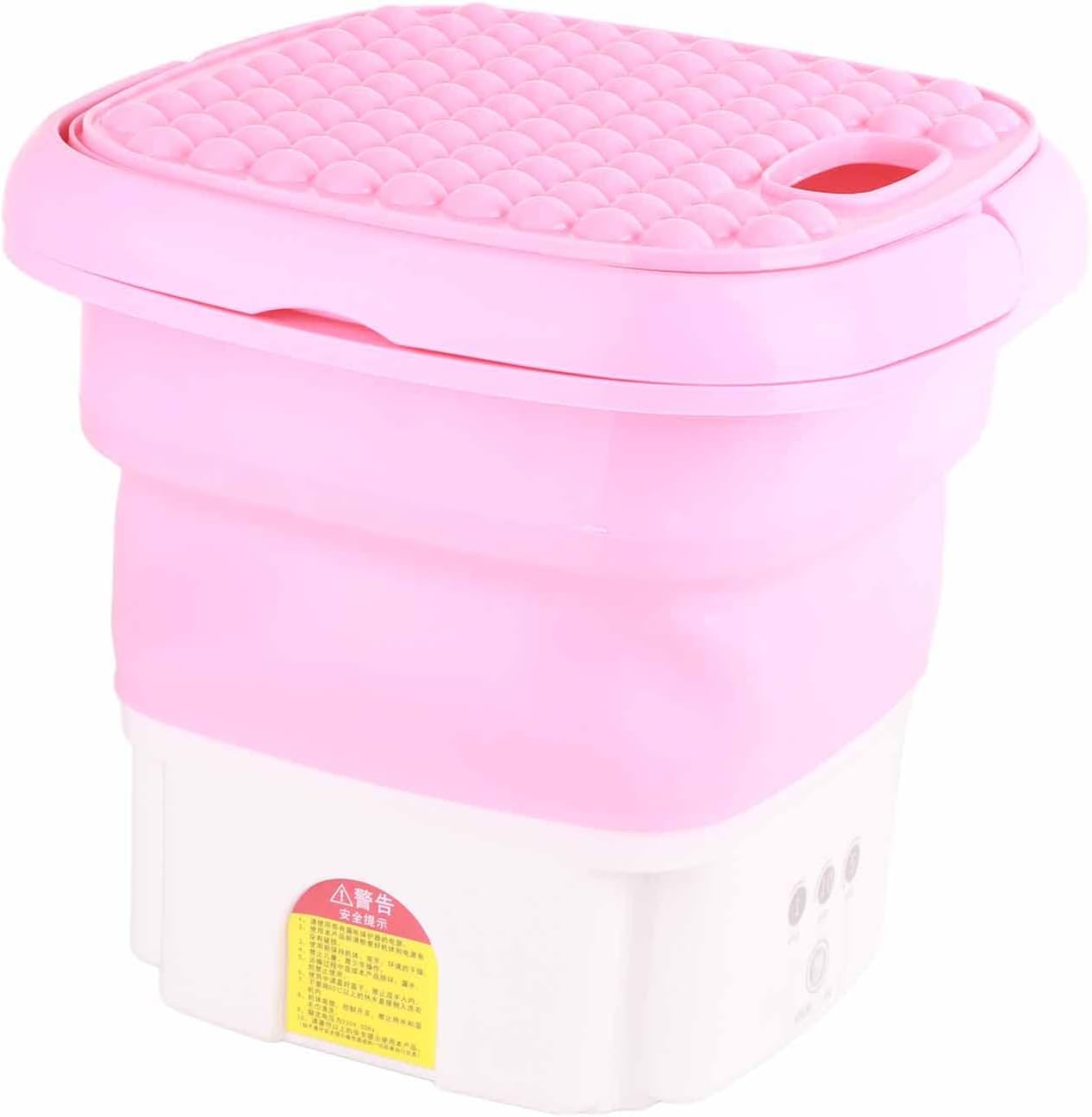 Restokki Folding Portable Washing Machine with 3 Modes, Deep Cleaning, Semi-Automatic, and Self-Draining, US Plug 110-240V(Pink)