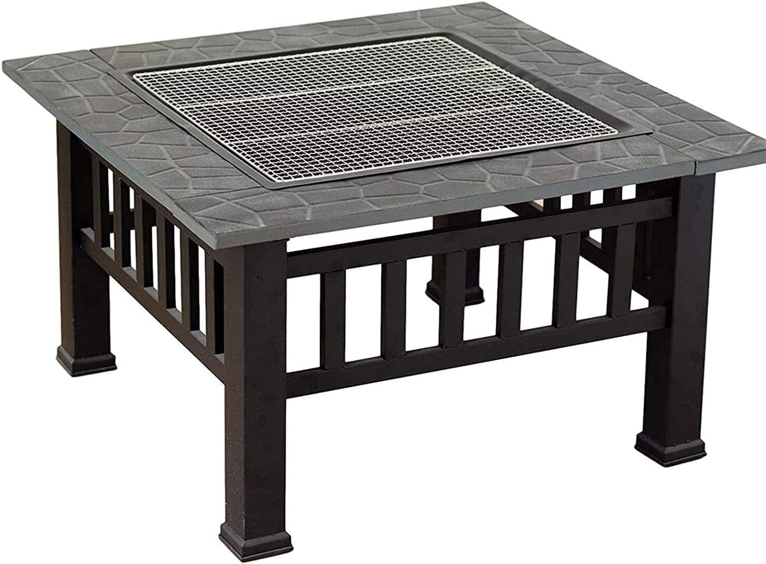 Outdoor Fire Pits Outdoor Wood Burning Outdoor Fire Pits, Metal Square Firepit Patio Stove Fire Pit Bowl with Spark Screen Cover,Log Grate, Poker with Cover BBQ Cooking for Outside