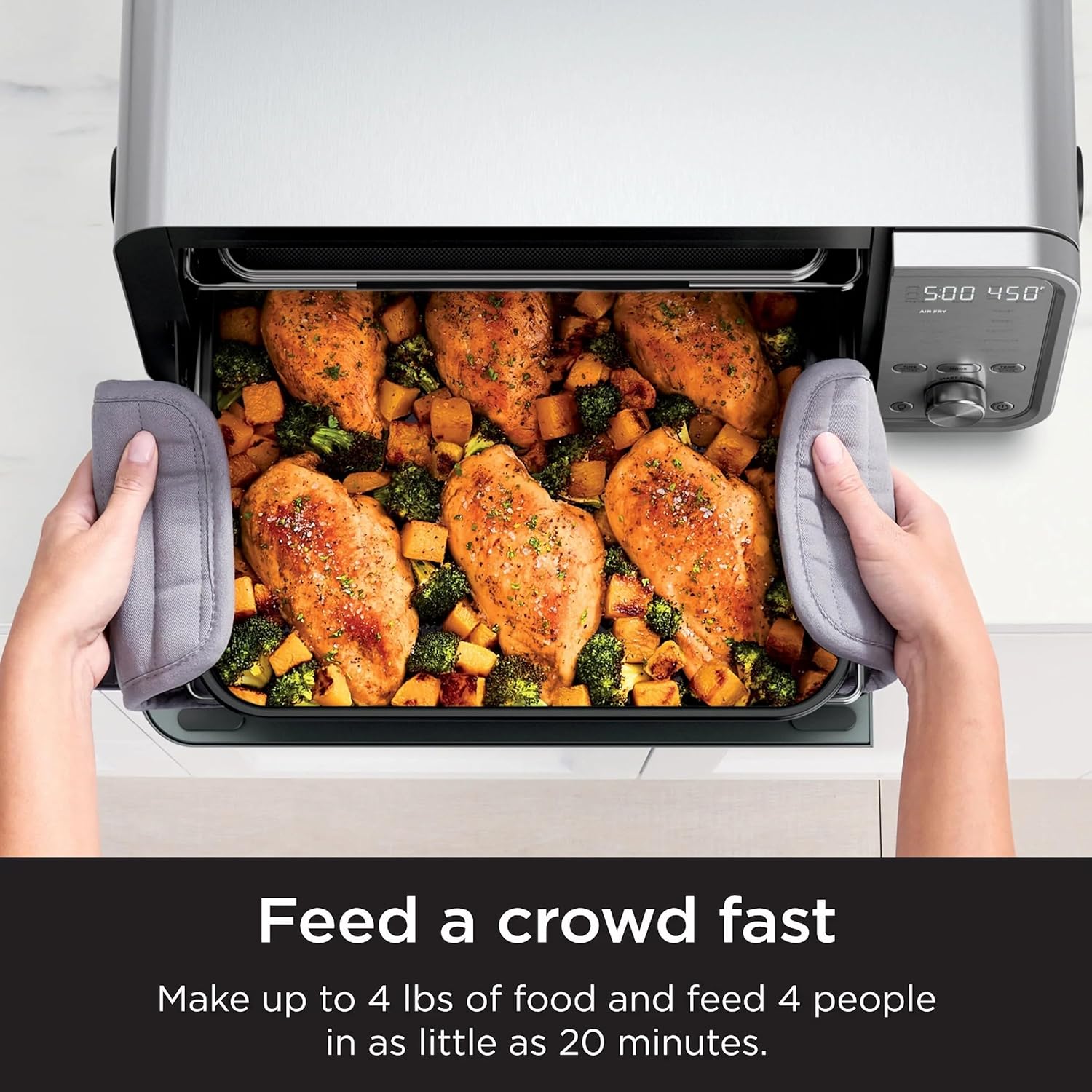 Ninja FT405CO 10-in-1 Digital Air Fry Oven with Extra Large Capacity, Flip Up and Away, Stainless Steel Body, and Temperature Control (Renewed)