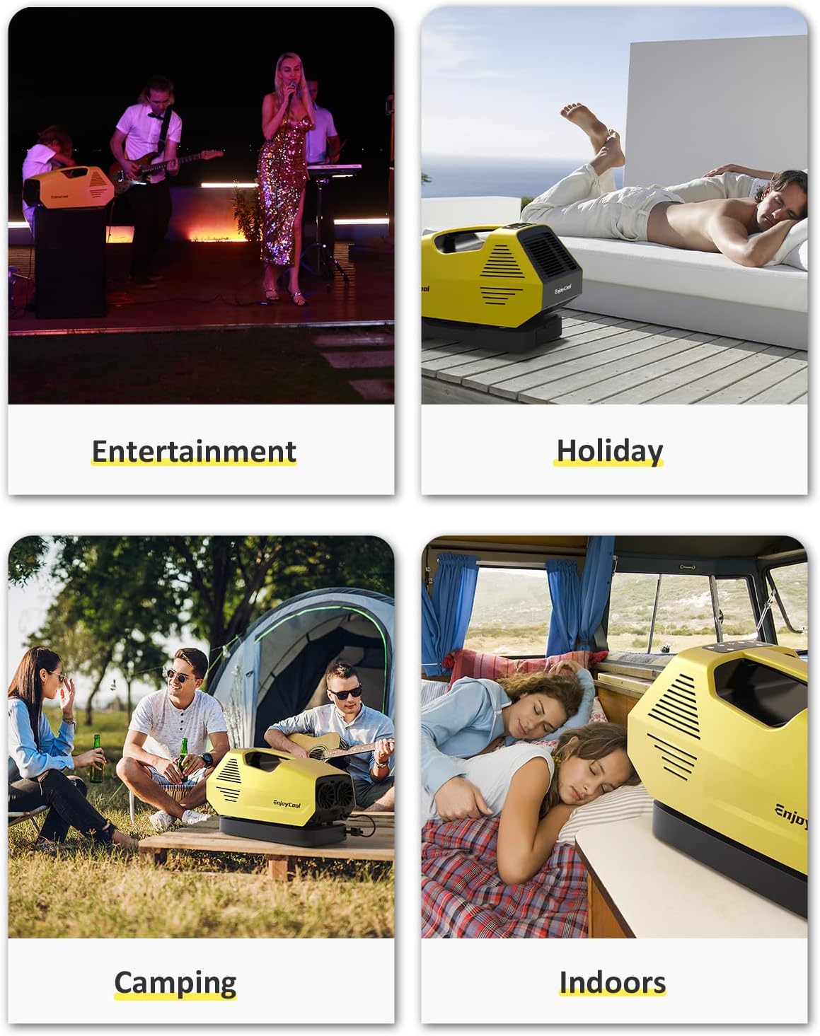 EnjoyCool Portable Air Conditioners, Outdoor Air Conditioner, 2380BTU Home AC Cooling Unit, 24Volt, 220W Low Power Consumption for Outdoor Camping Tent, Car, Truck, Parties, Fishing, Van and RV