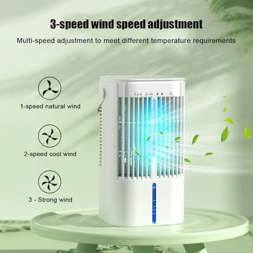Portable Air Conditioner, Air Cooler Evaporative, Air Cooling Fan & Humidifier, 3 Speeds Mode 7 Colors LED Quiet Mini Air Conditioner Fan for Home Office(White)
