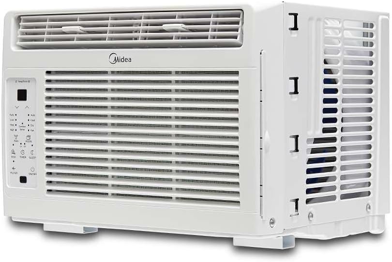 Midea 5000 BTU Window Air Conditioner ComfortSense Remote 150 sq ft, 450W, 56 dB noise level, 3 cooling modes and 3 fan speeds - MAW05R1WWT-T (Renewed)