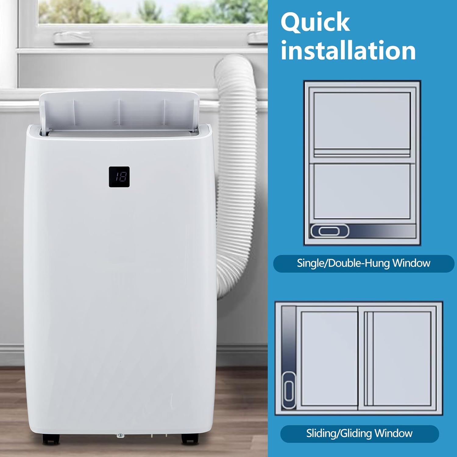 14000 BTU Portable Air Conditioner - 3-In-1 Cool/Fan/Dry, Low Noise, Cools Up to 750 Sq. Ft, Rolling Wheels, Remote Control, Perfect for Medium Rooms