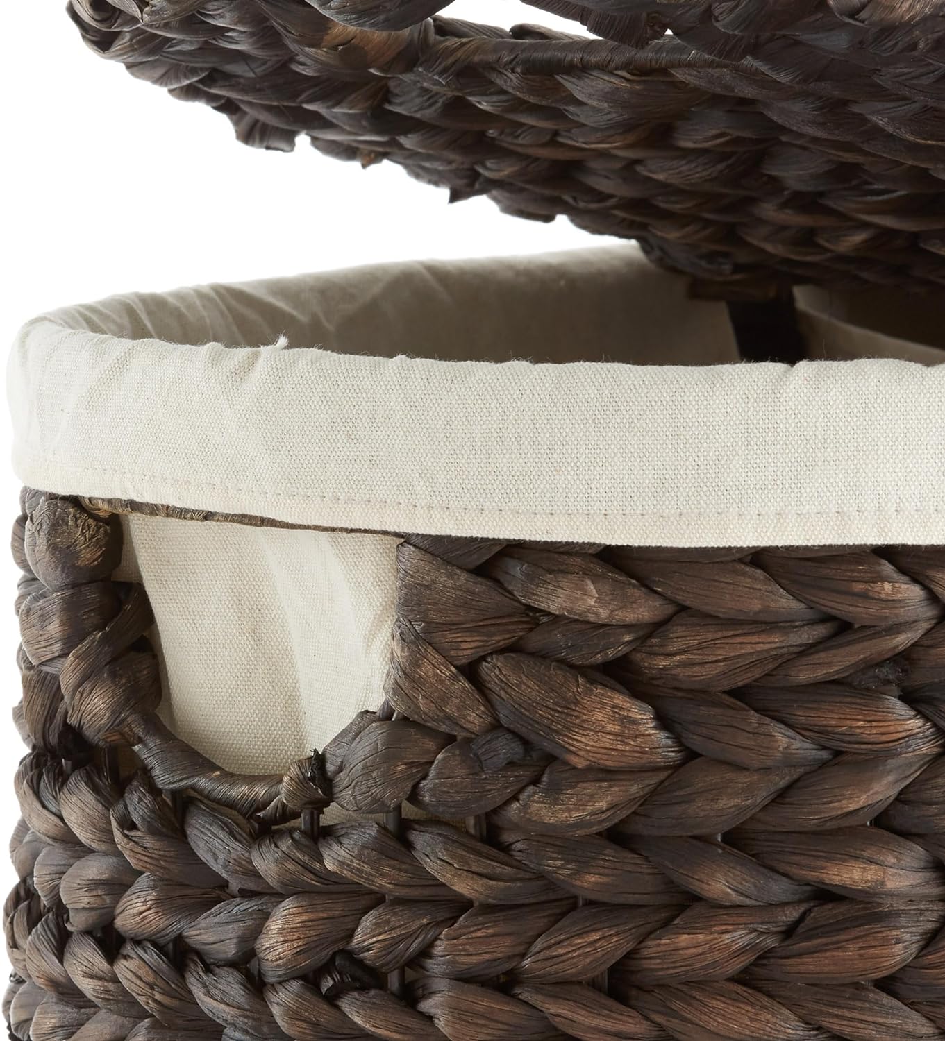 Casafield Oval Laundry Hamper with Lids and Removable Liner Bags - Espresso Dark Brown, Woven Water Hyacinth 2-Section Laundry Basket Clothes Sorter