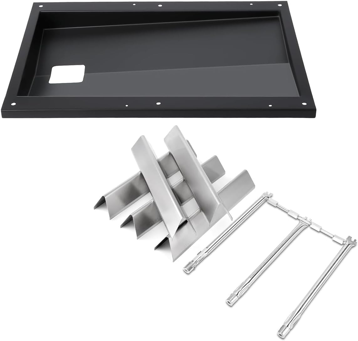 QuliMetal 69804 Grease Tray, 69787 Grill Burner and 7636 Flavorizer Bars for Weber Spirit 300 Series, Spirit e310, e320 Grills Made in 2013 and Newer