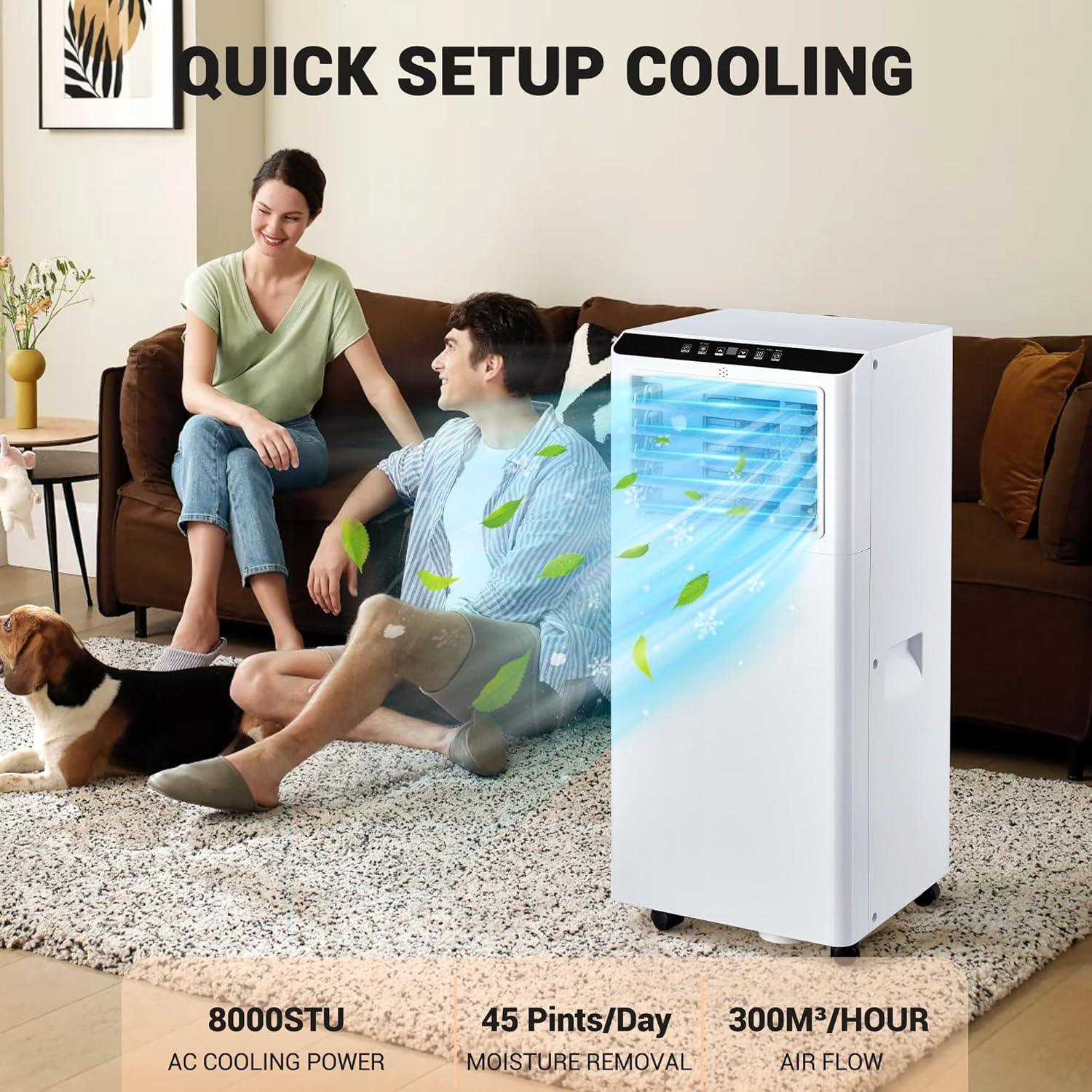 8000 BTU Portable Air Conditioner, 350 Sq.Ft. Coverage, 3-in-1 AC Unit with Fan and Dehumidifier, 50 dB Quiet, Sleep Mode, 24H Timer, Remote Control