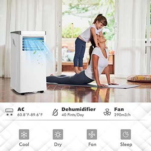 GOFLAME Portable Air Conditioner 8000BTU, 3-IN-1 Air Cooler & Dehumidifier with Remote Control, Sleep Mode, 2 Wind Speeds and 24H Timer Function, Air Cooling Fan with Window Kit for Home Office, White
