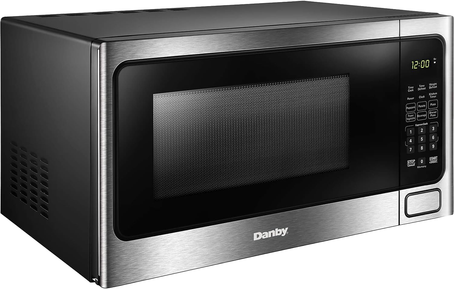 Danby Designer DDMW1125BBS 1.1 cu. ft. Countertop Microwave in Stainless Steel 6 Convenient Auto Cook Options including Popcorn, Potato, Pizza, Frozen Vegetables, Beverage