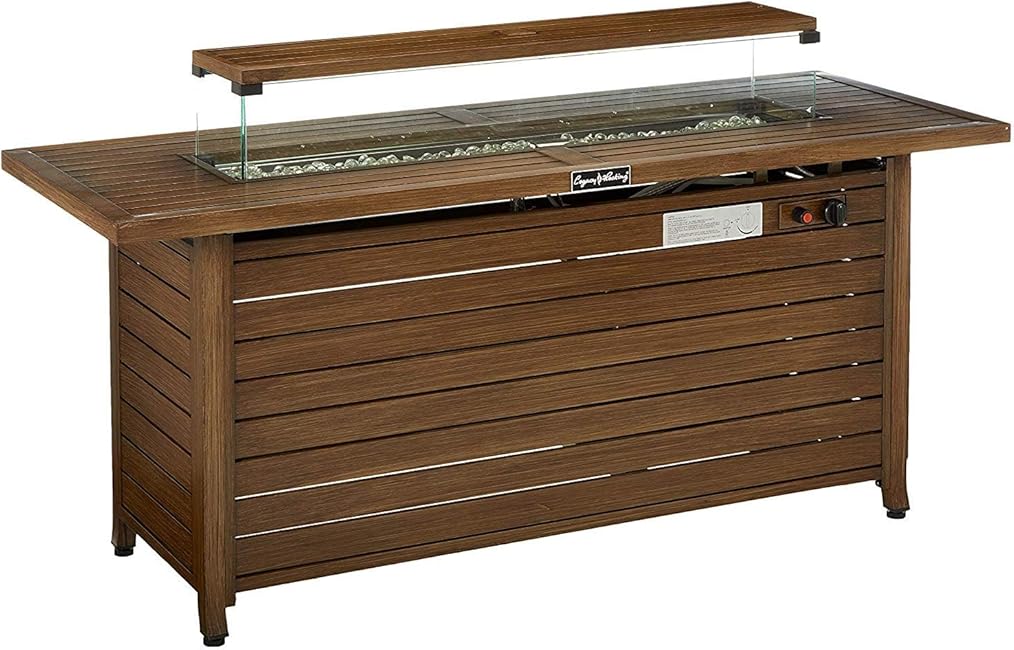 57 in Propane Fire Pit Table, 50000BTU, Retangular Outdoor Gas Fire Pit Table, Firepit Table with Lid & Wind Guard, ETL Certification, for Garden Backyard Deck Patio Camping Party